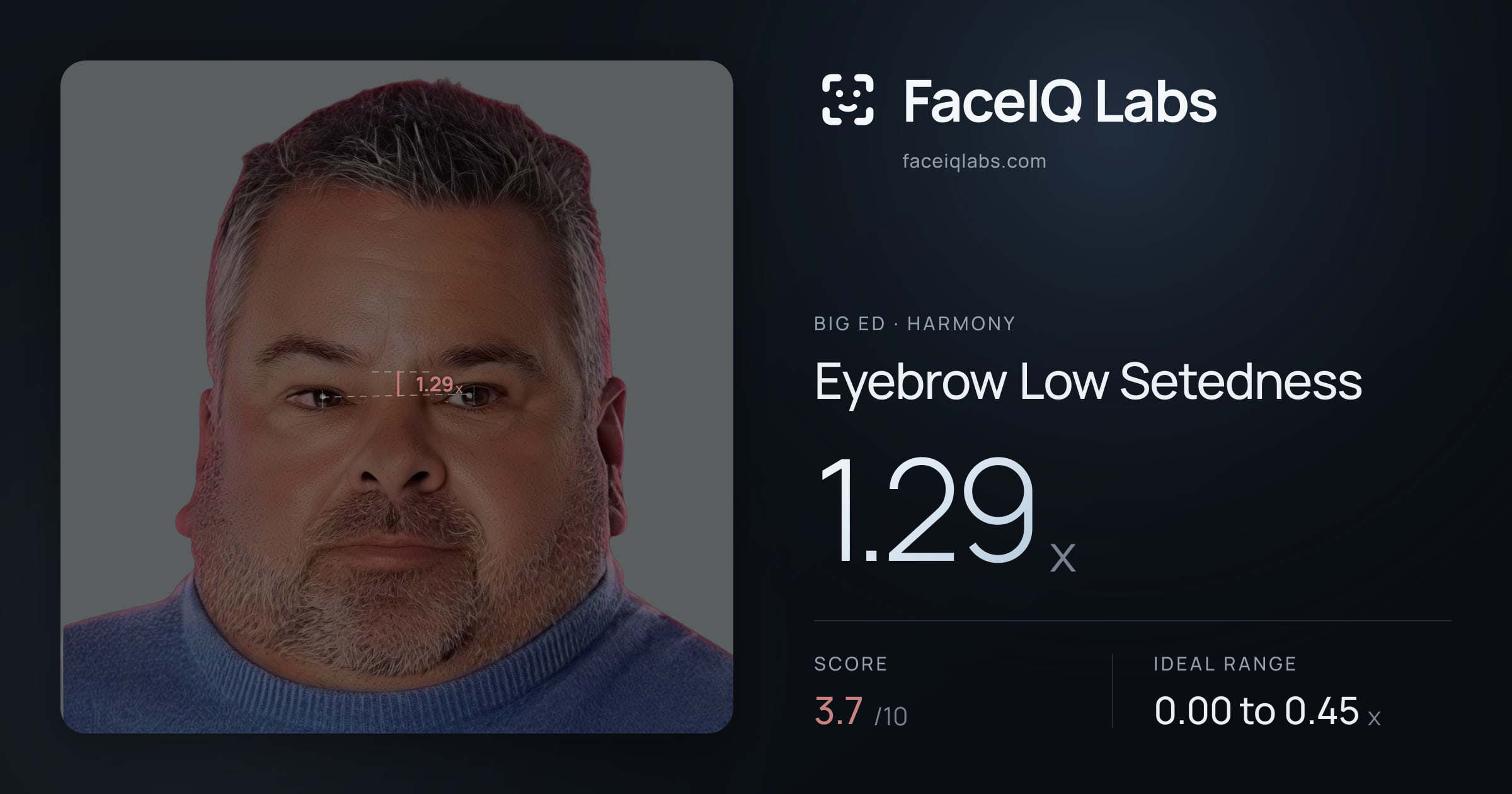 Big Ed Eyebrow Low Setedness: 1.29x, drawn on the photo