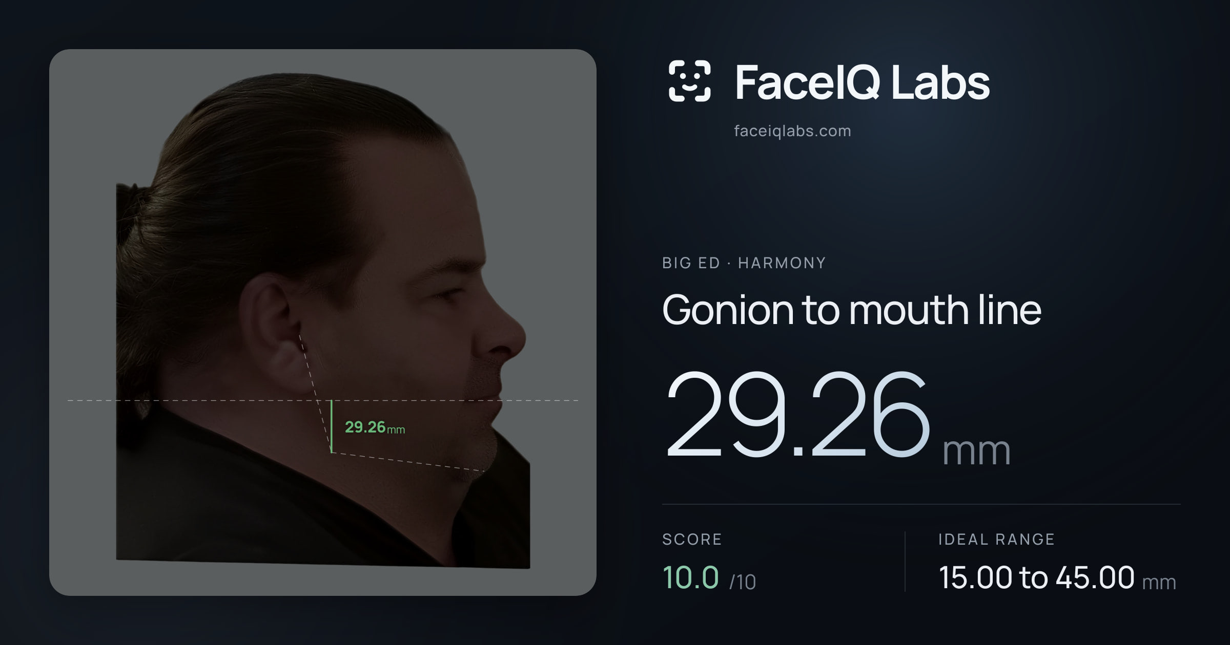 Big Ed Gonion to mouth line: 29.26mm, drawn on the photo