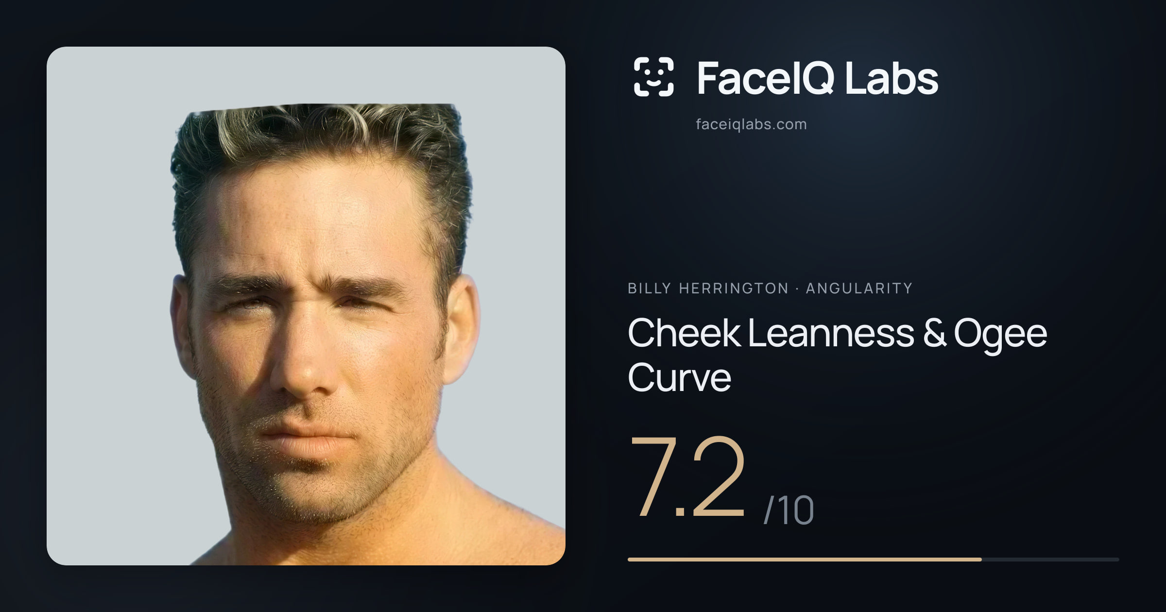 Billy Herrington Cheek Leanness & Ogee Curve: 7.2/10, drawn on the photo