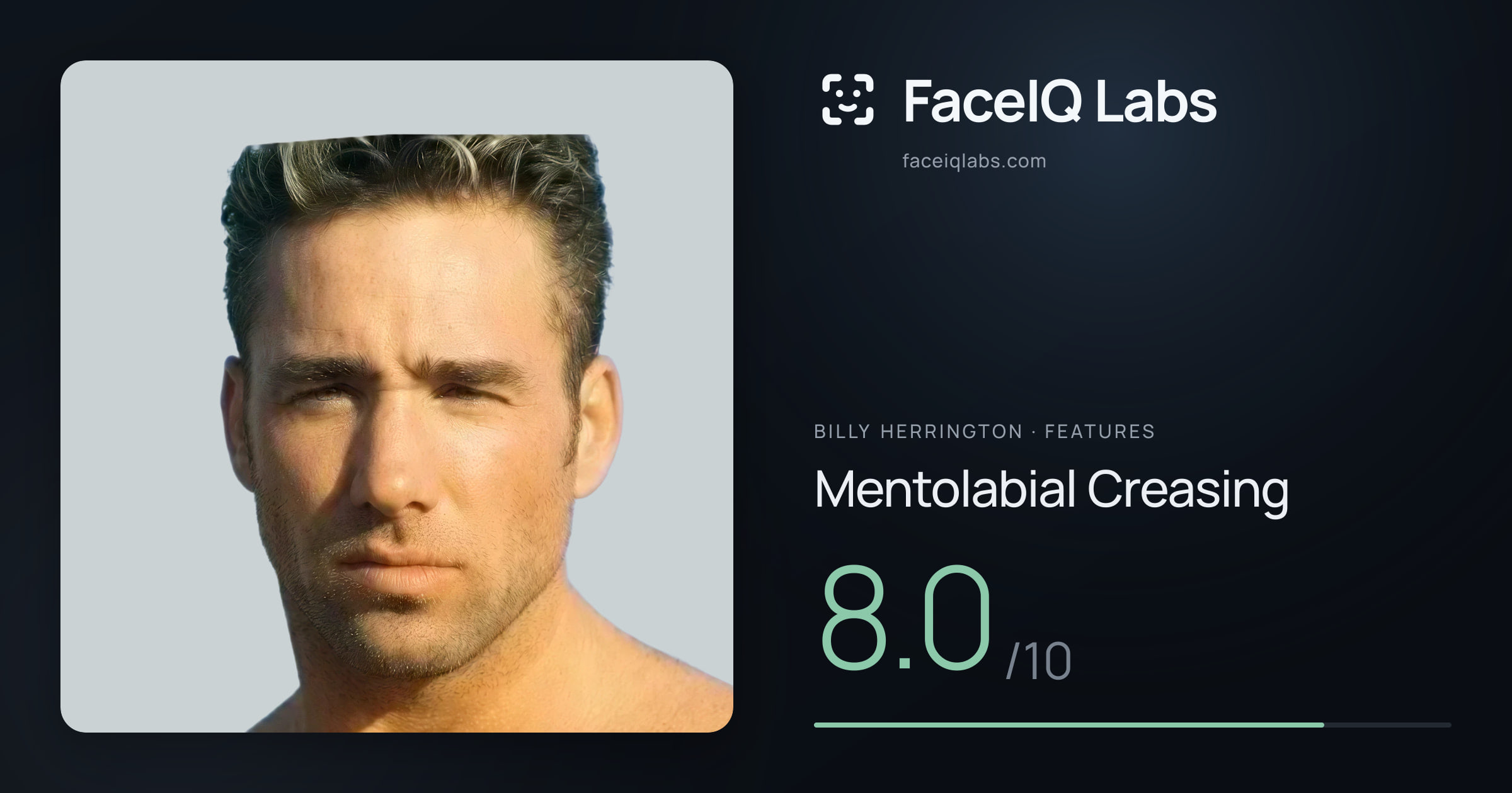 Billy Herrington Mentolabial Creasing: 8.0/10, drawn on the photo