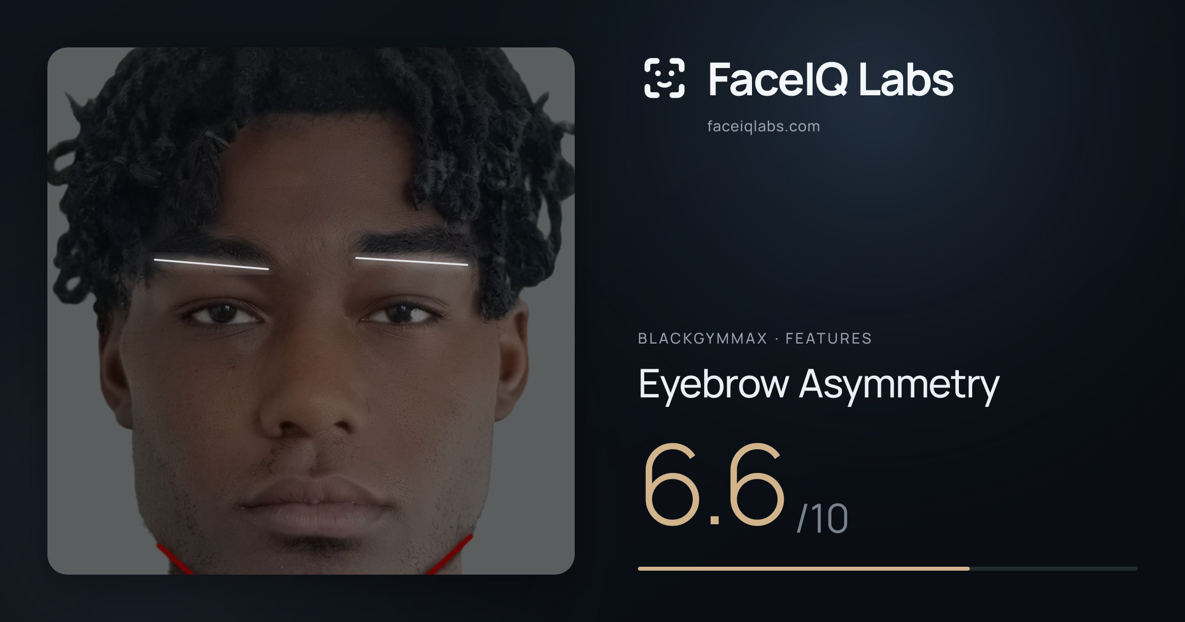 Blackgymmax Eyebrow Asymmetry: 6.6/10, drawn on the photo