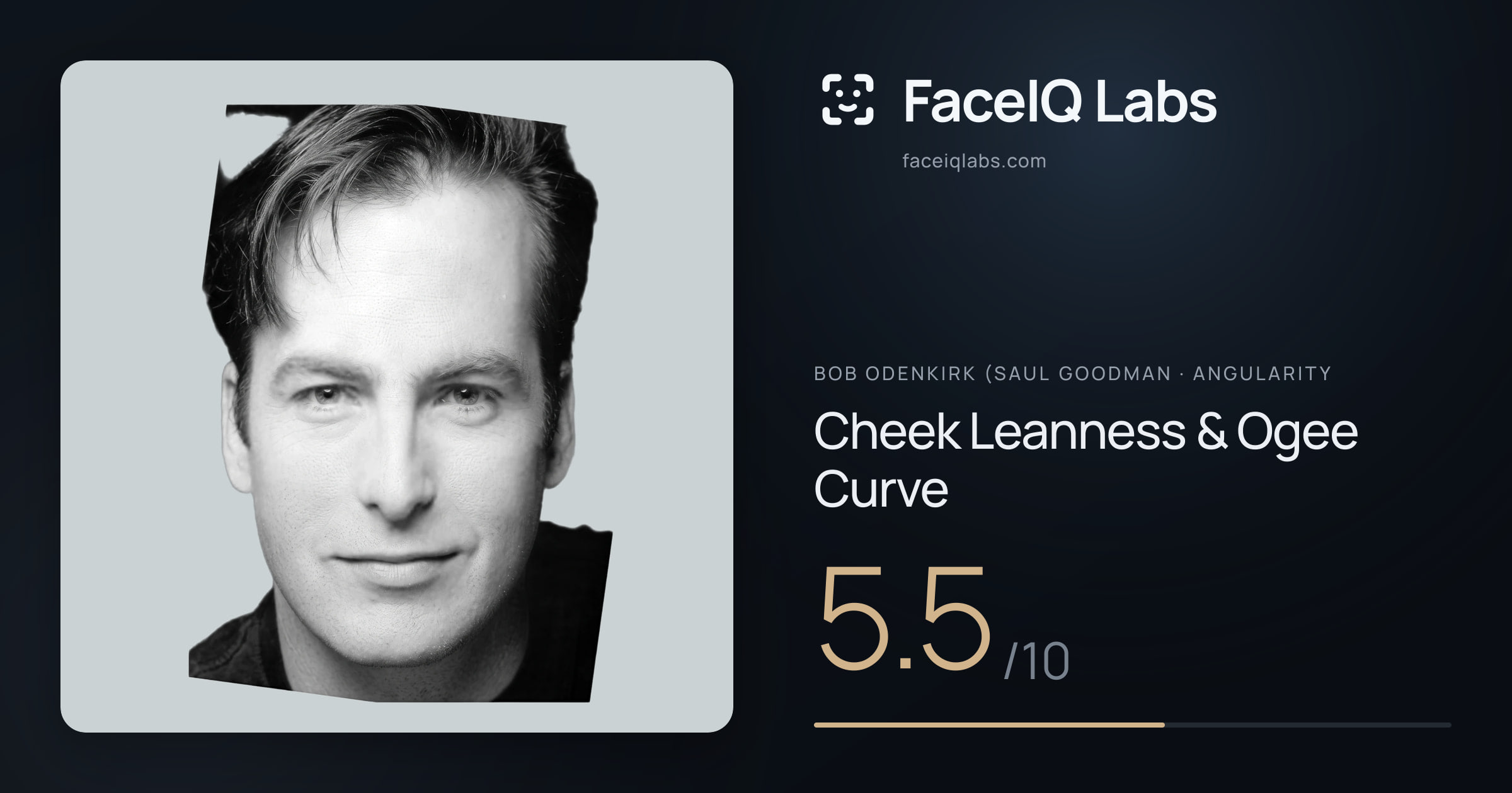 Bob Odenkirk (Saul Goodman Cheek Leanness & Ogee Curve: 5.5/10, drawn on the photo