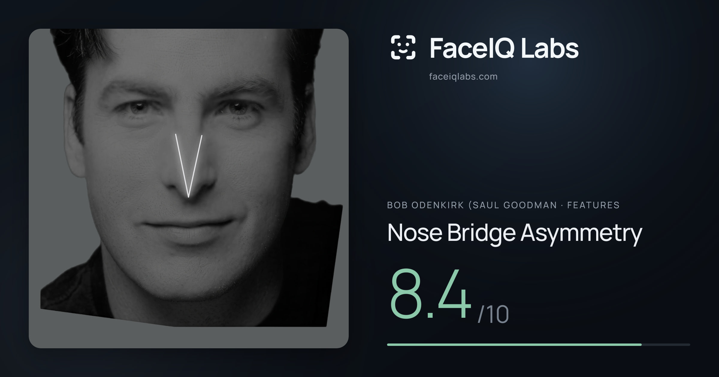 Bob Odenkirk (Saul Goodman Nose Bridge Asymmetry: 8.4/10, drawn on the photo