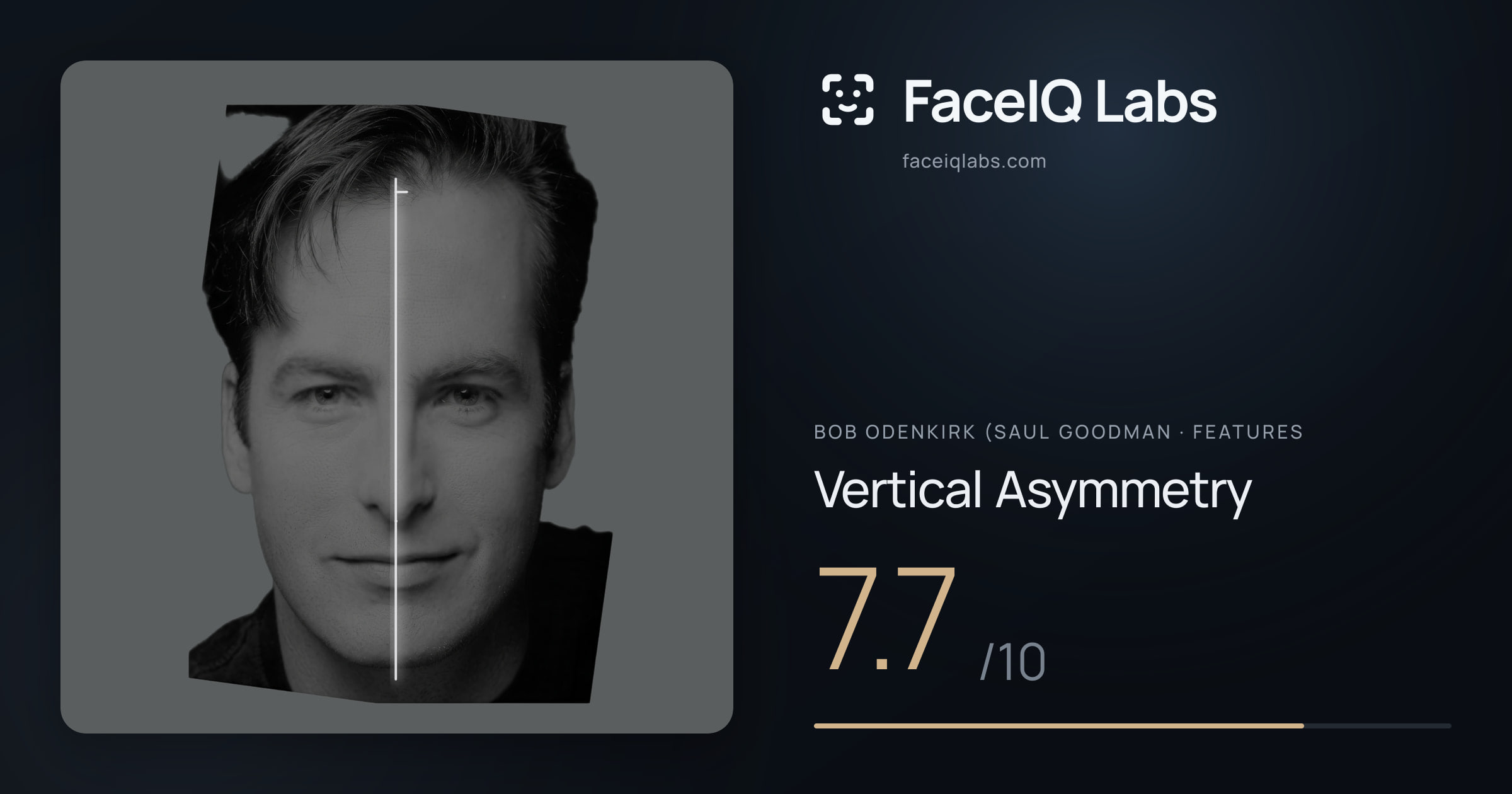 Bob Odenkirk (Saul Goodman Vertical Asymmetry: 7.7/10, drawn on the photo