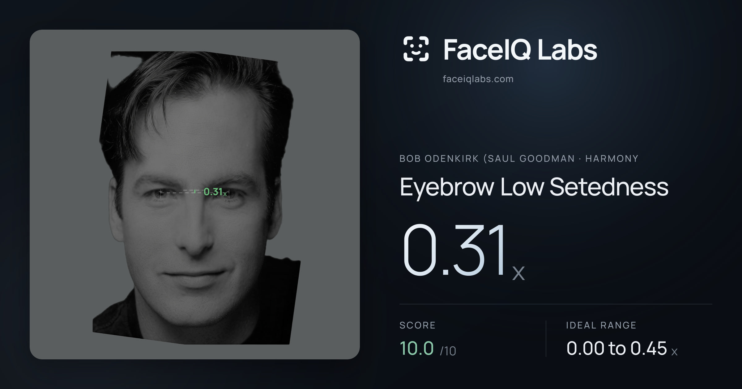 Bob Odenkirk (Saul Goodman Eyebrow Low Setedness: 0.31x, drawn on the photo