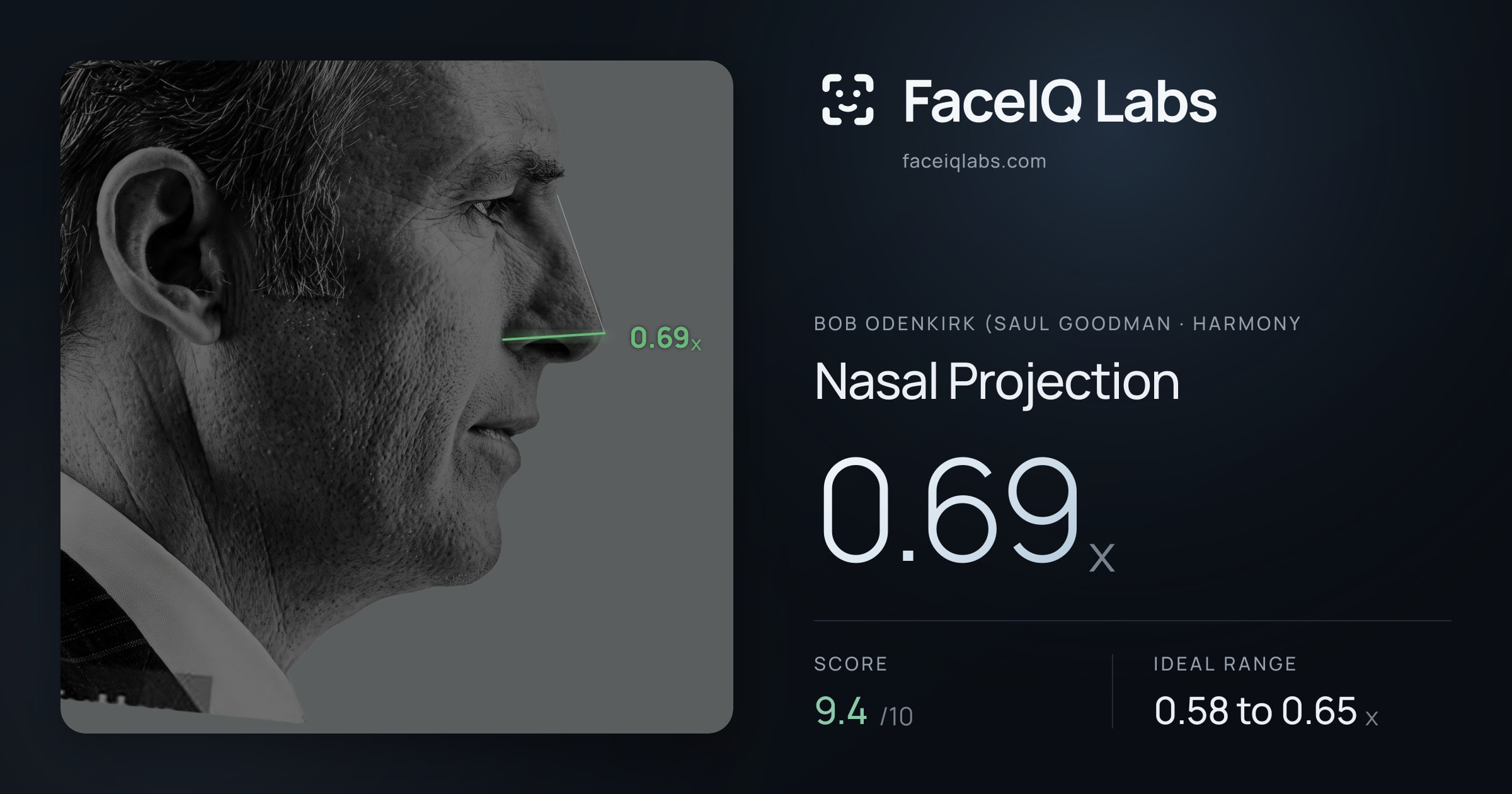 Bob Odenkirk (Saul Goodman Nasal Projection: 0.69x, drawn on the photo