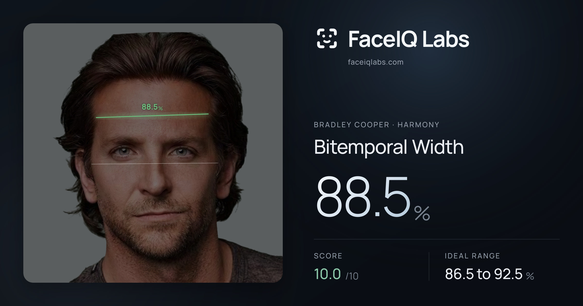 Bradley Cooper Bitemporal Width: 88.5%, drawn on the photo