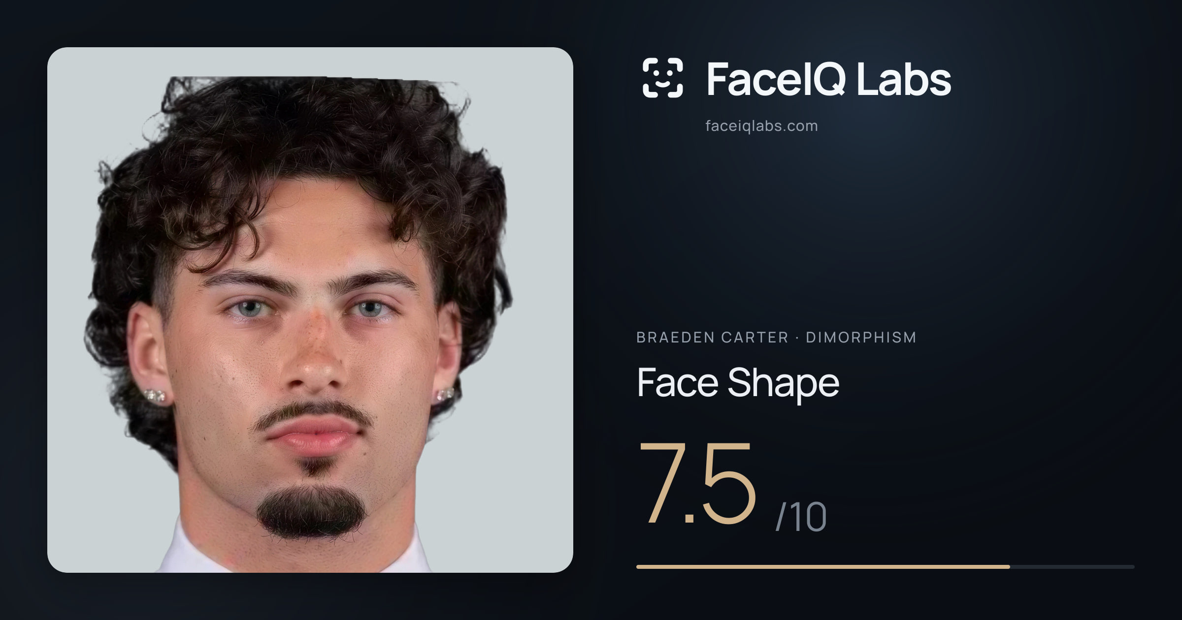 Braeden Carter Face Shape: 7.5/10, drawn on the photo