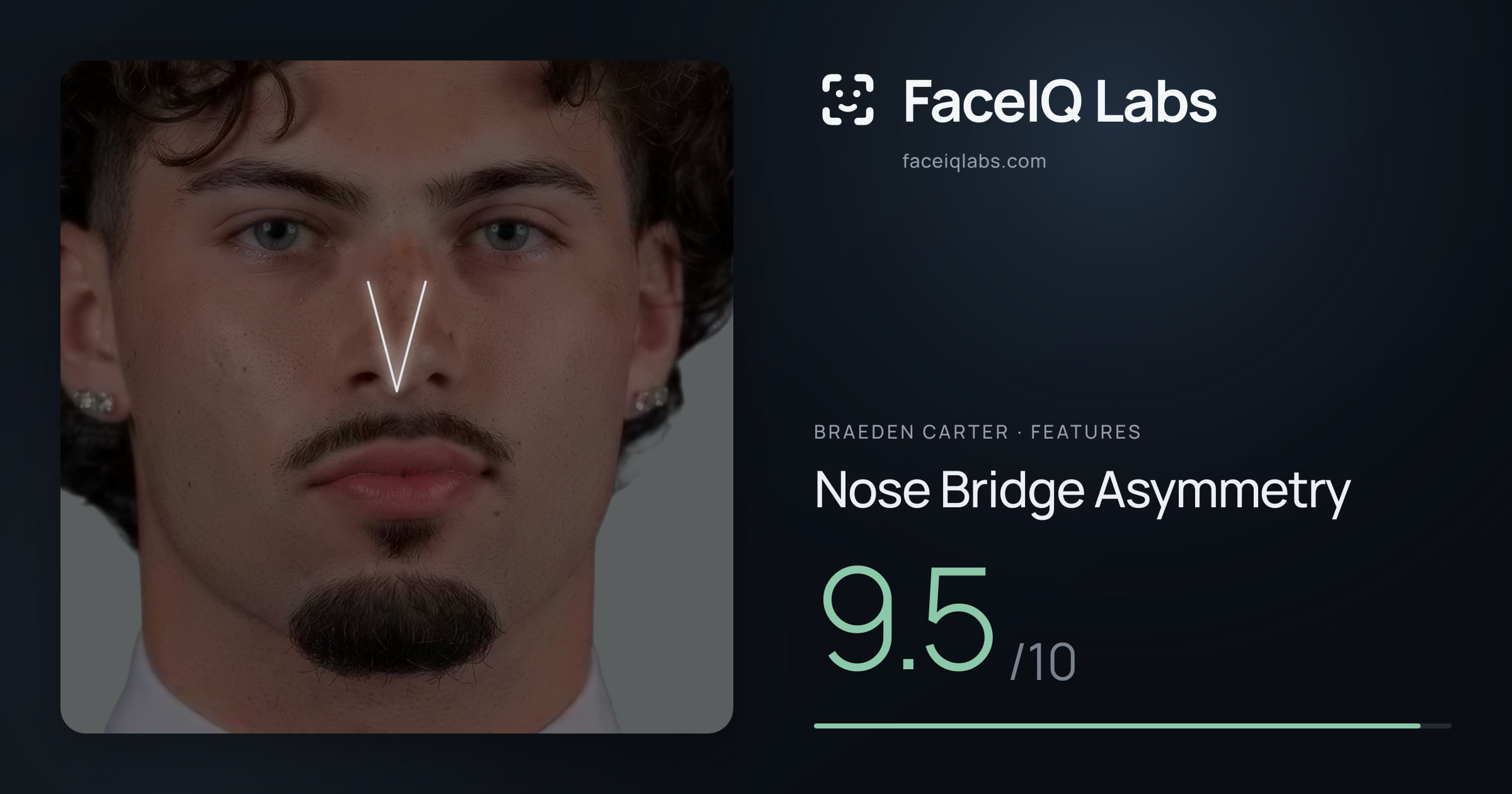 Braeden Carter Nose Bridge Asymmetry: 9.5/10, drawn on the photo