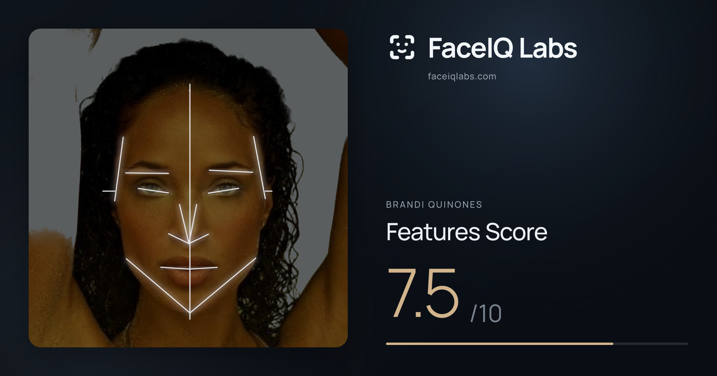 Brandi Quinones Features: 7.5/10, with each assessment drawn on the photo
