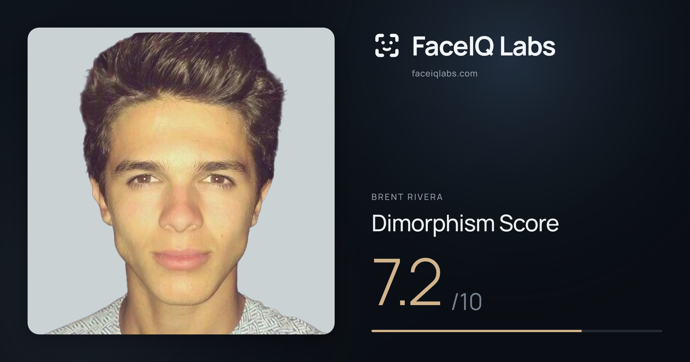 Brent Rivera Dimorphism: 7.2/10, with each assessment drawn on the photo