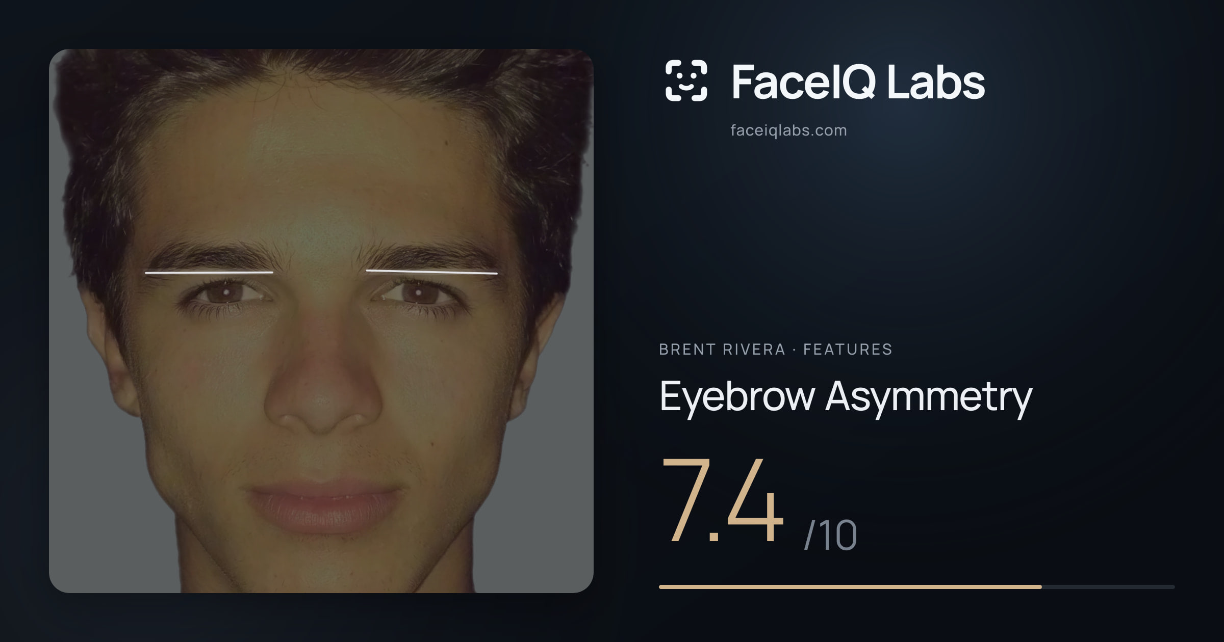 Brent Rivera Eyebrow Asymmetry: 7.4/10, drawn on the photo