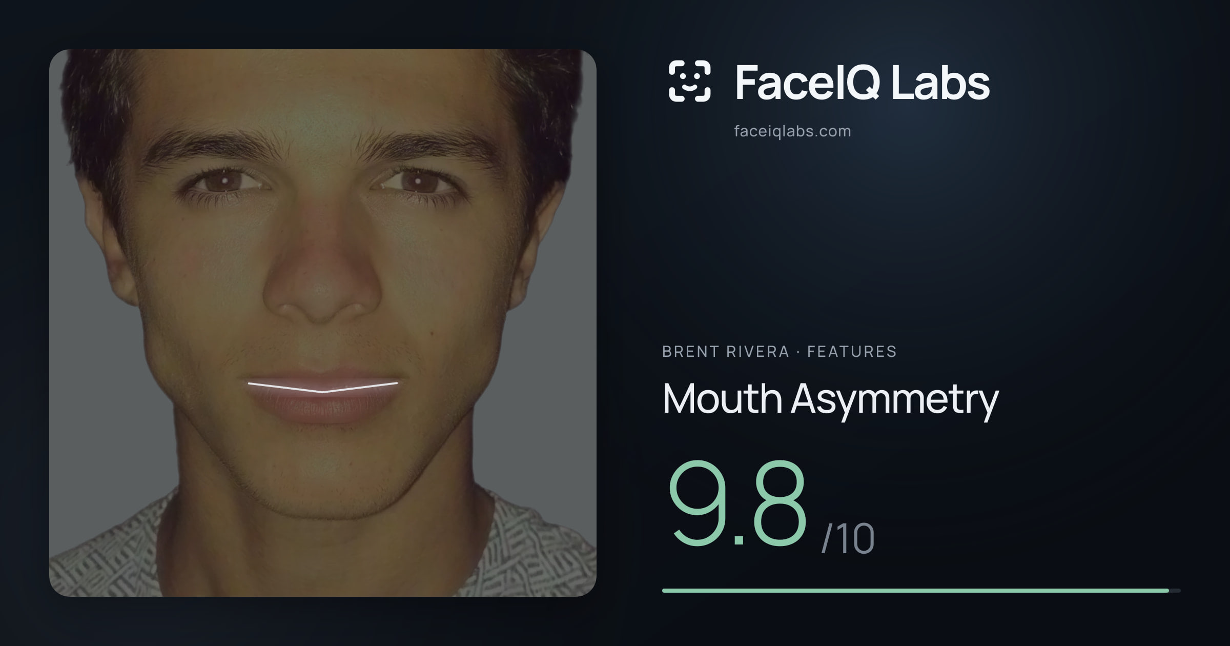 Brent Rivera Mouth Asymmetry: 9.8/10, drawn on the photo