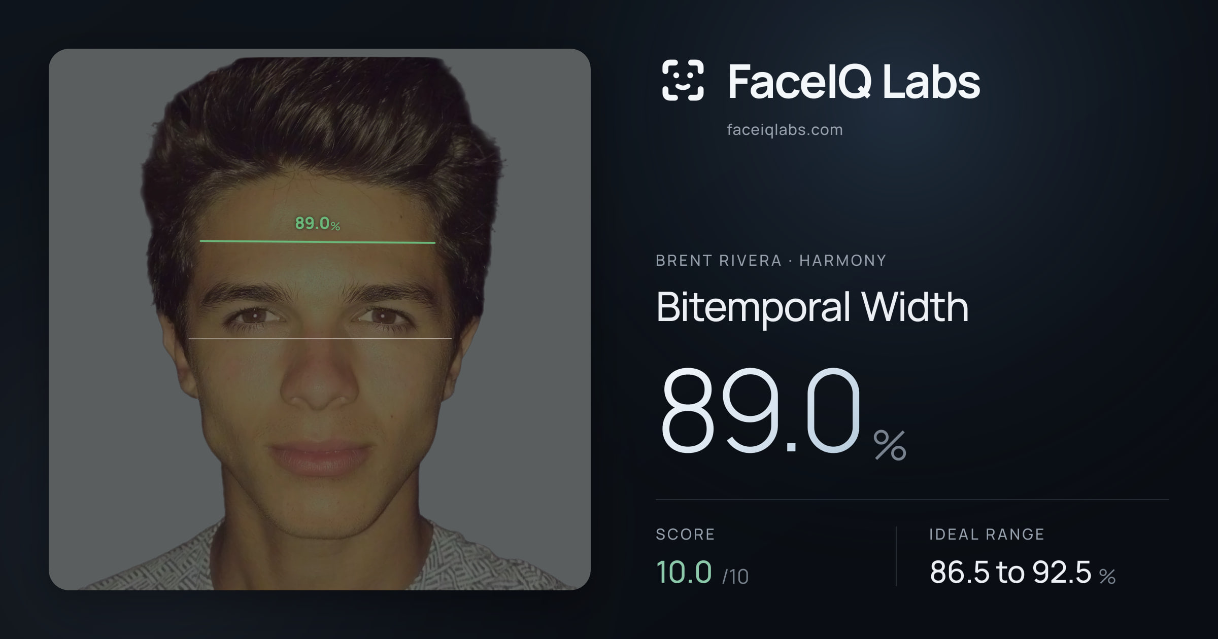 Brent Rivera Bitemporal Width: 89.0%, drawn on the photo
