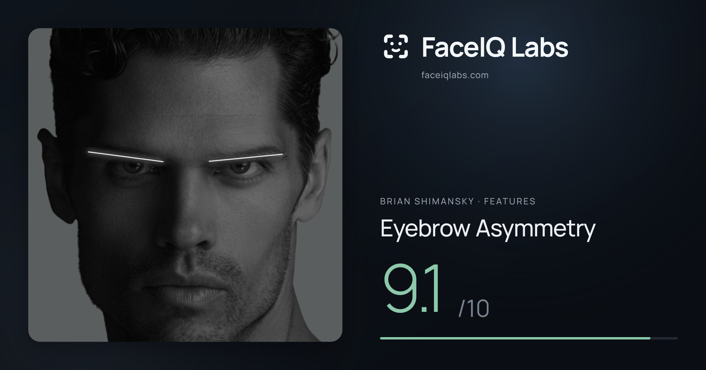 Brian Shimansky Eyebrow Asymmetry: 9.1/10, drawn on the photo