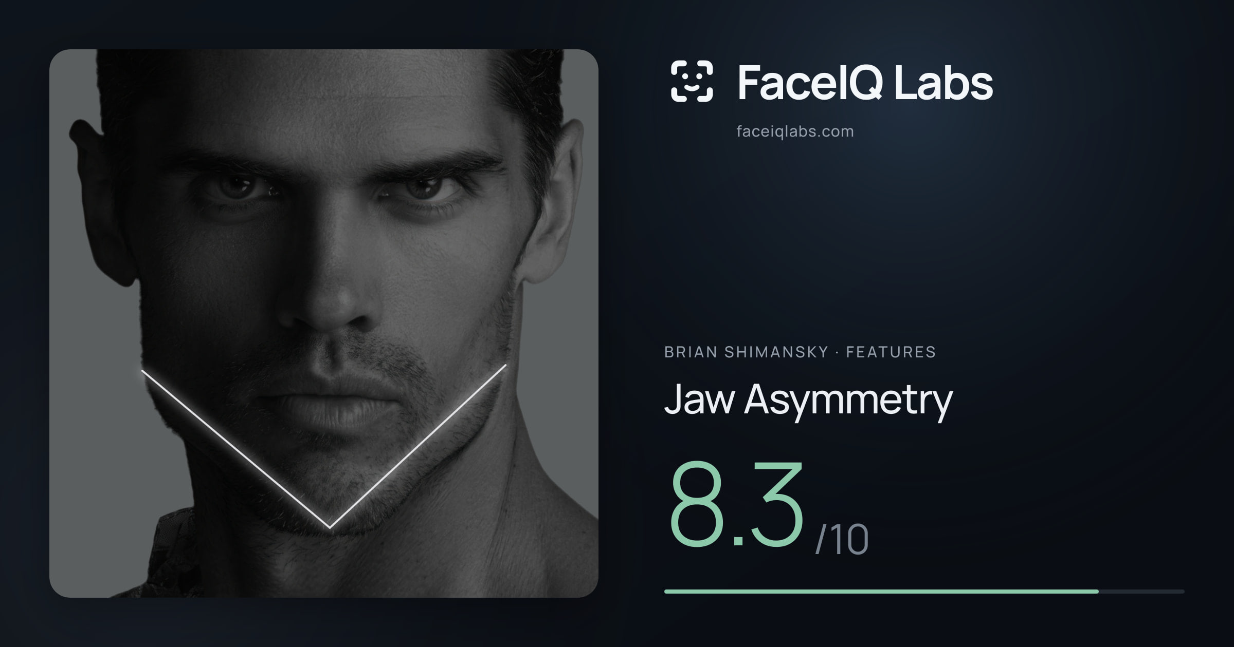 Brian Shimansky Jaw Asymmetry: 8.3/10, drawn on the photo