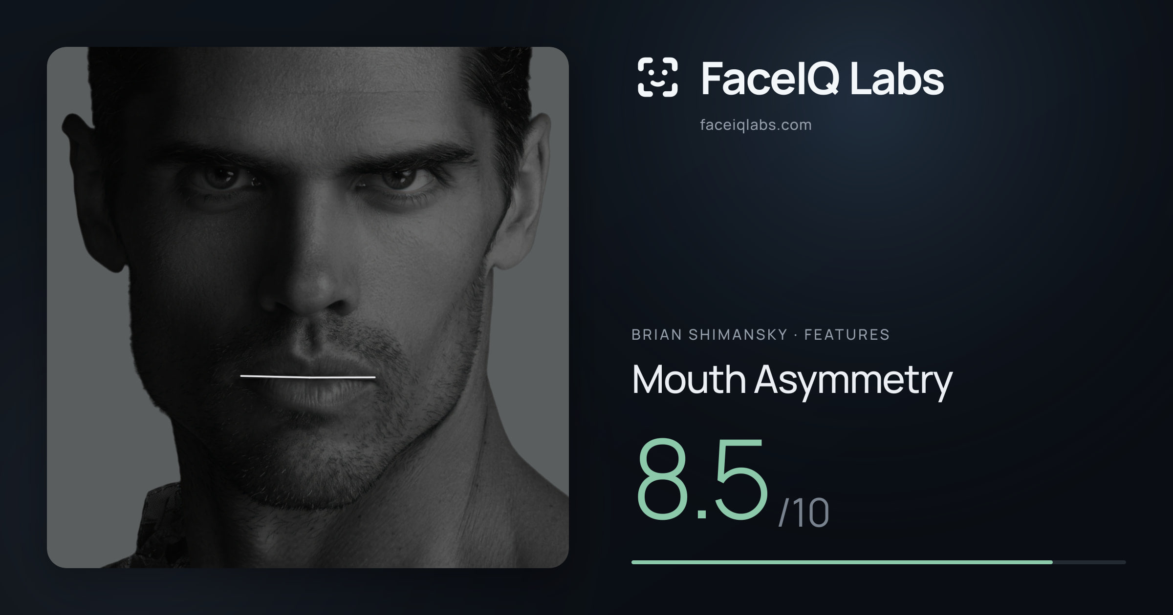 Brian Shimansky Mouth Asymmetry: 8.5/10, drawn on the photo