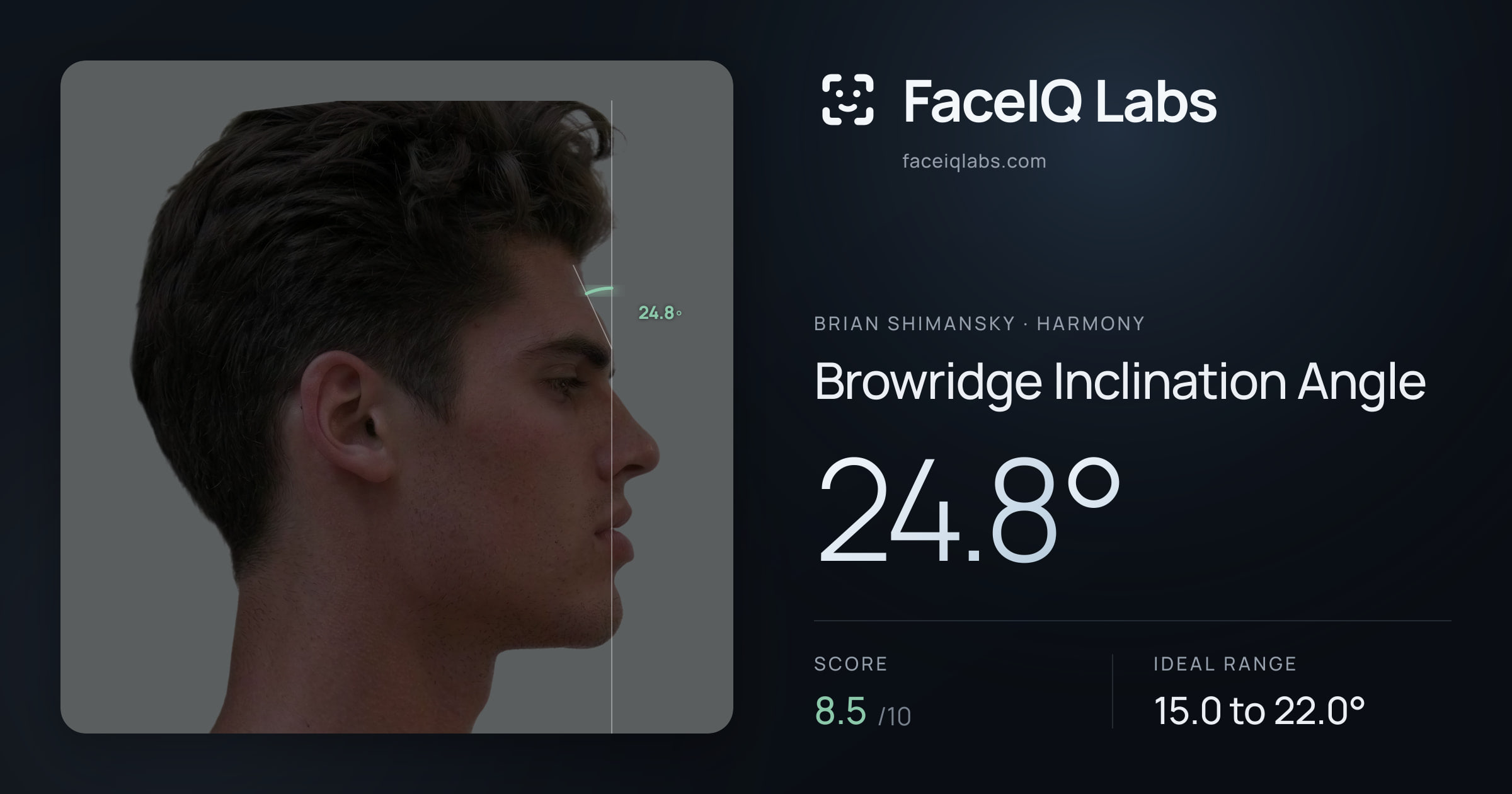 Brian Shimansky Browridge Inclination Angle: 24.8°, drawn on the photo