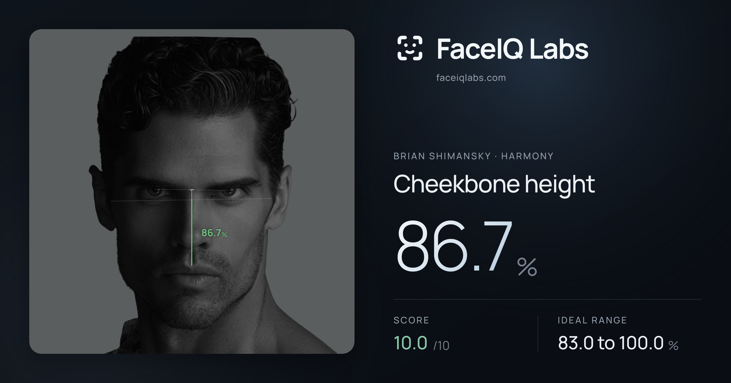 Brian Shimansky Cheekbone height: 86.7%, drawn on the photo