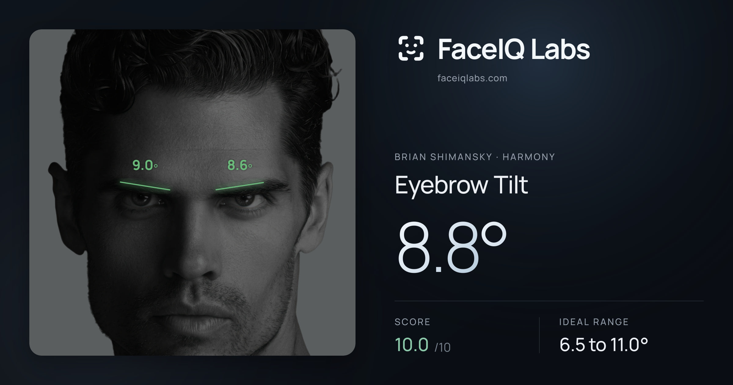 Brian Shimansky Eyebrow Tilt: 8.8°, drawn on the photo