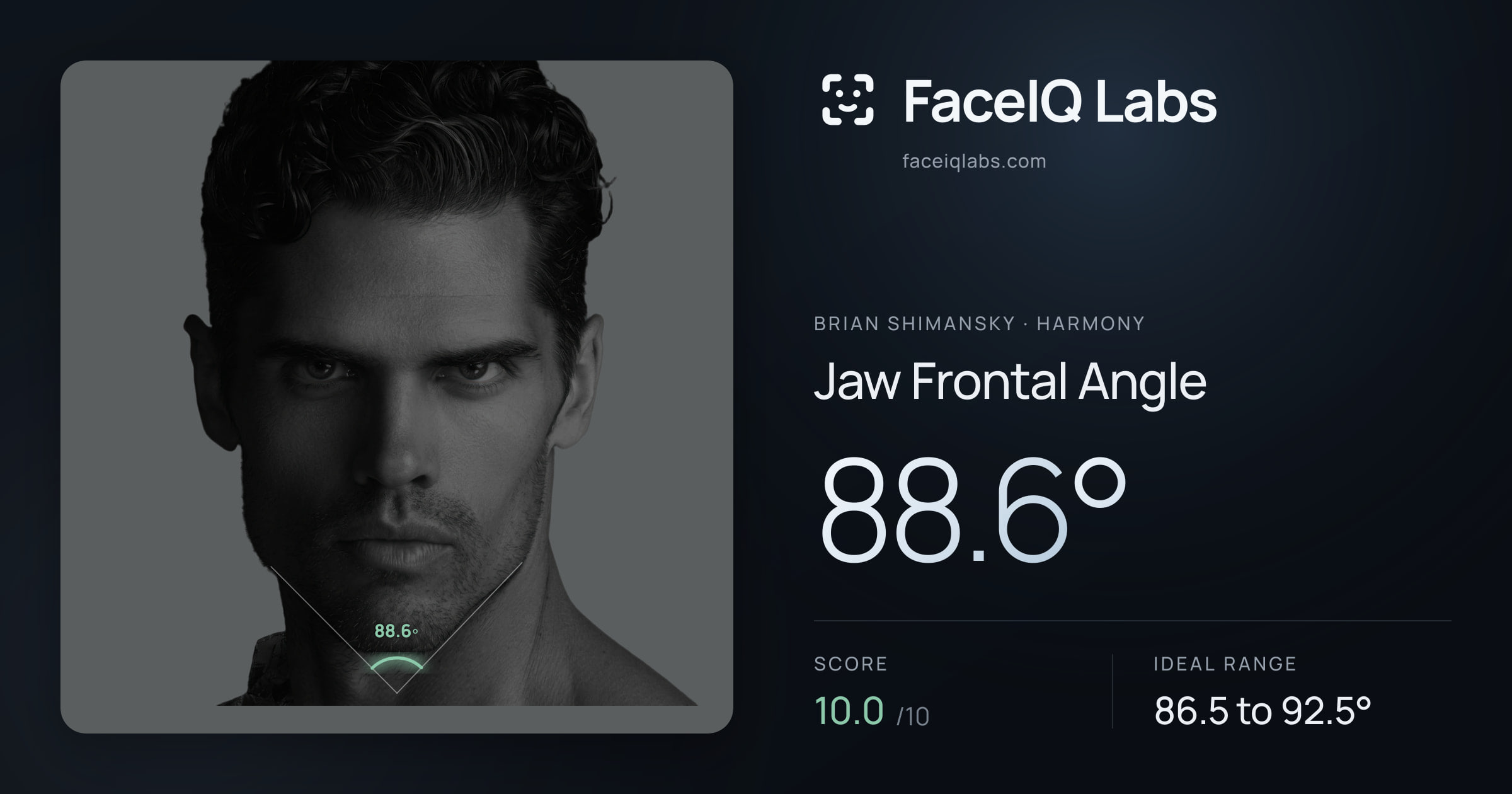 Brian Shimansky Jaw Frontal Angle: 88.6°, drawn on the photo