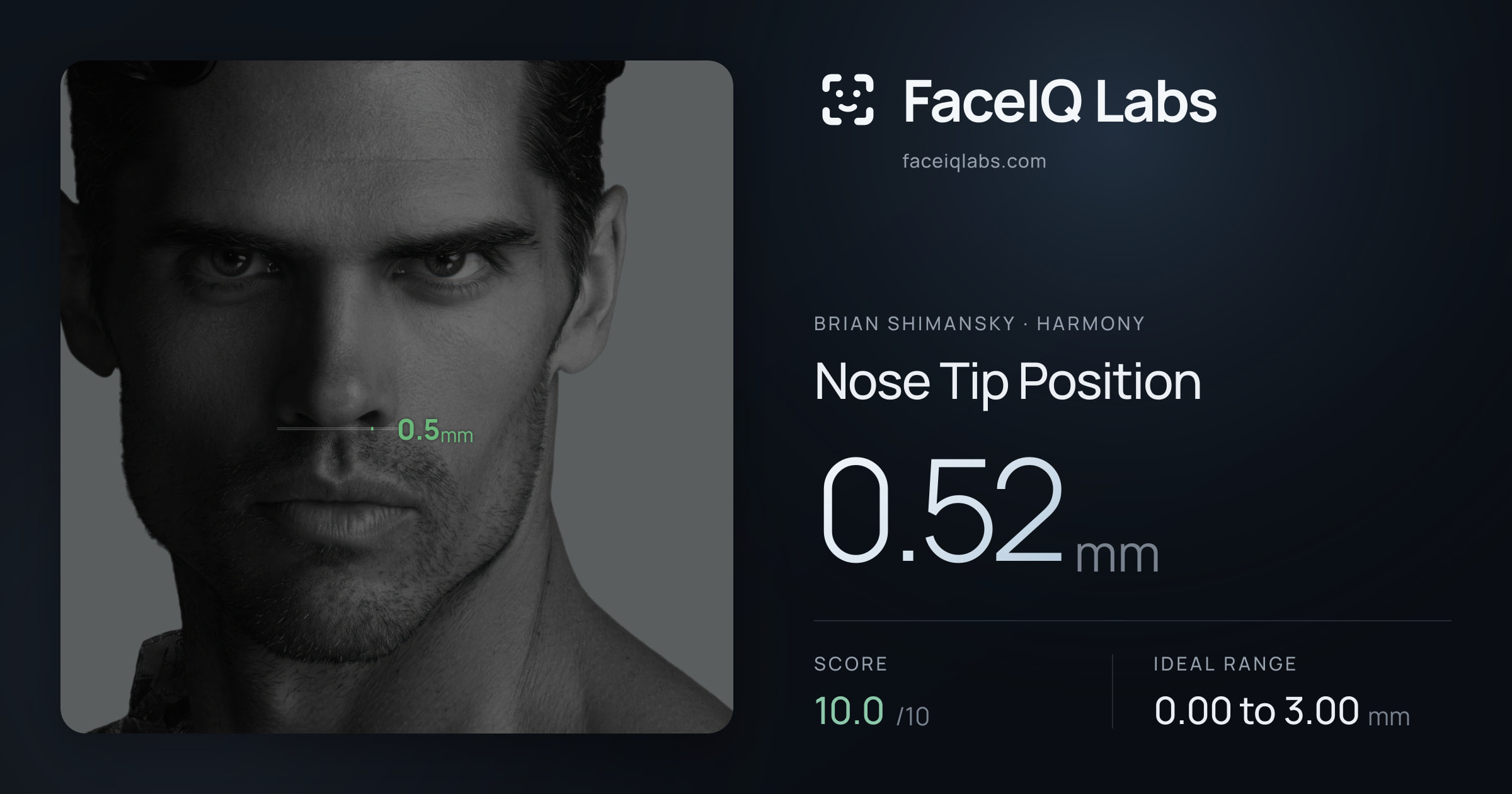 Brian Shimansky Nose Tip Position: 0.52mm, drawn on the photo