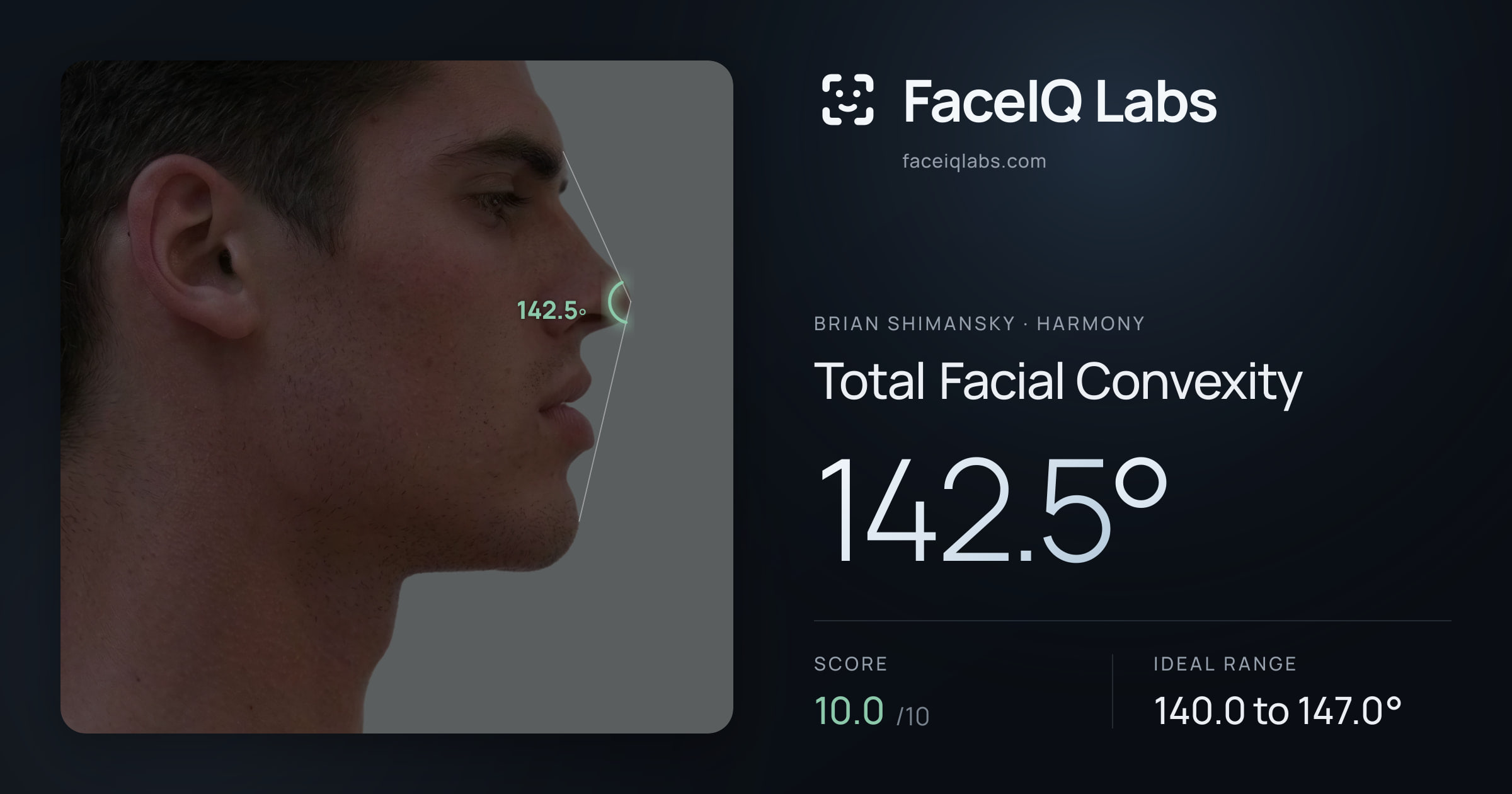 Brian Shimansky Total Facial Convexity: 141.9°, drawn on the photo