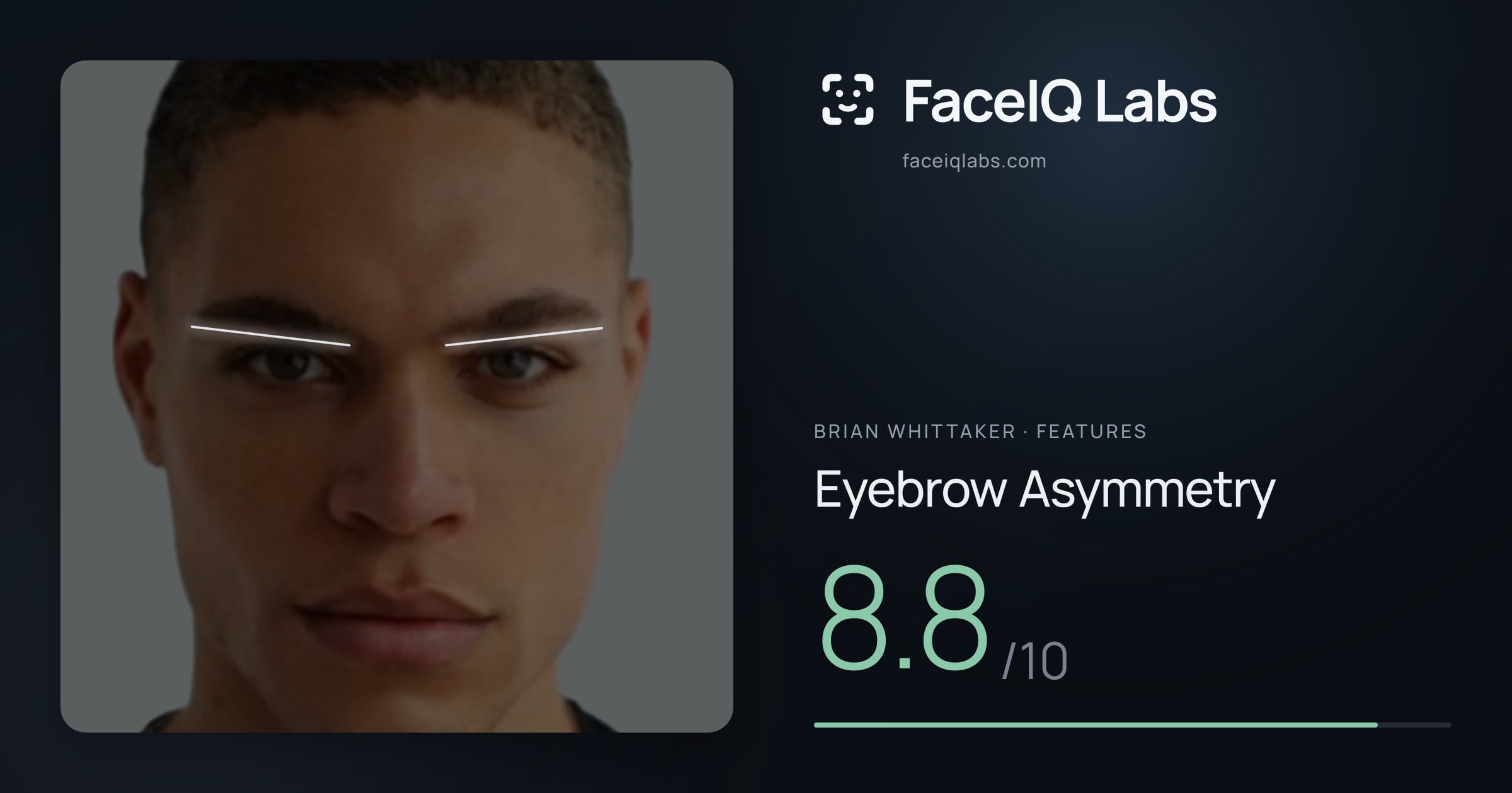 Brian Whittaker Eyebrow Asymmetry: 8.8/10, drawn on the photo