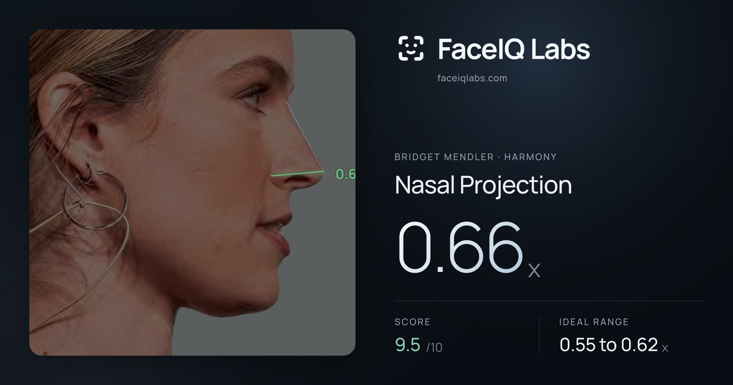Bridget Mendler Nasal Projection: 0.66x, drawn on the photo