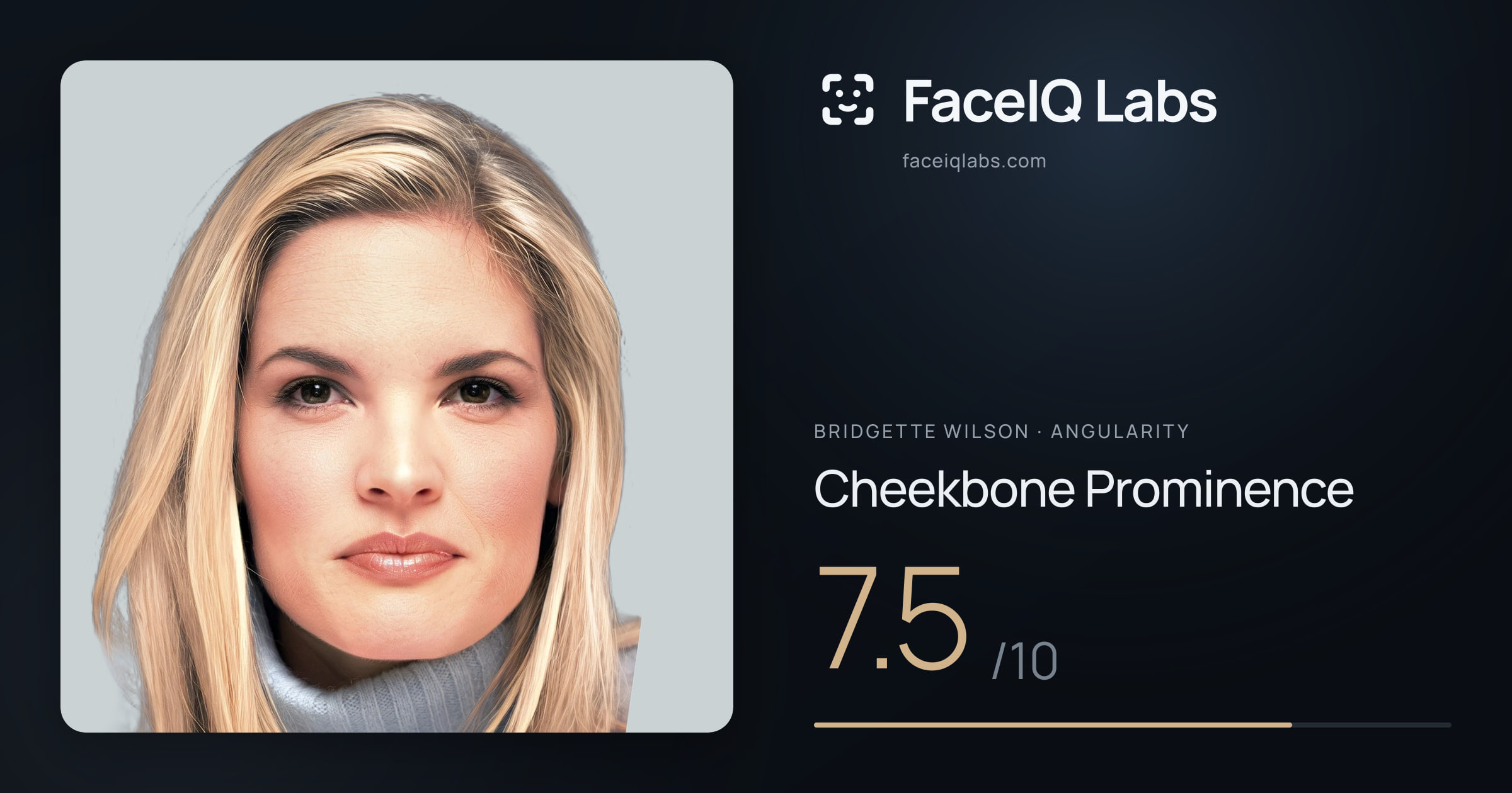 Bridgette Wilson Cheekbone Prominence: 7.5/10, drawn on the photo
