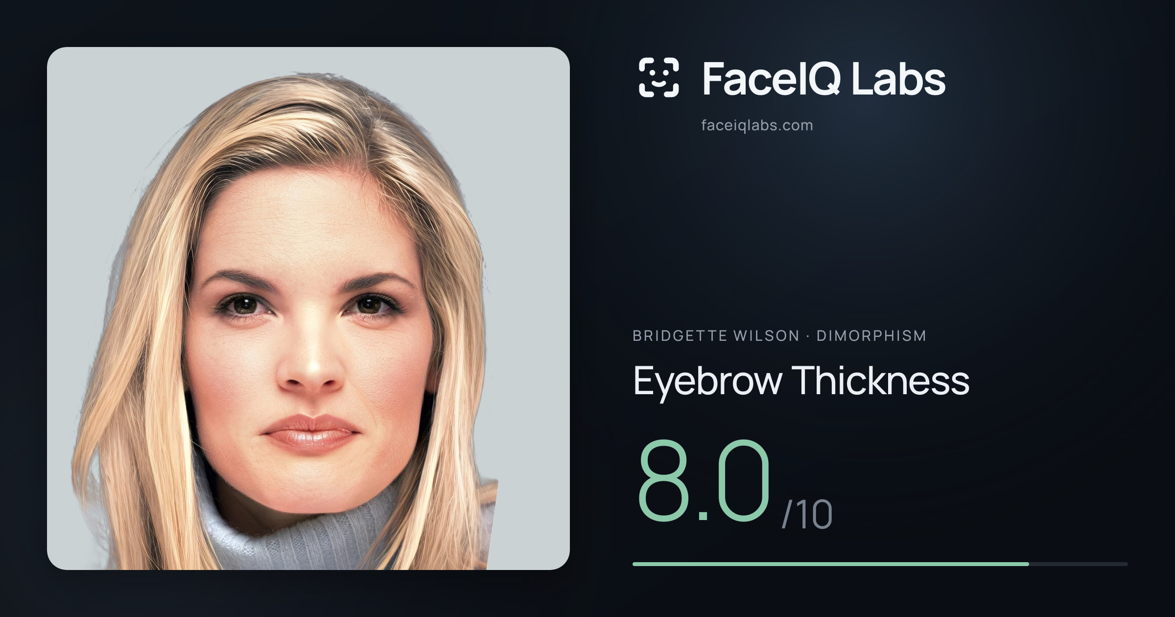 Bridgette Wilson Eyebrow Thickness: 8.0/10, drawn on the photo