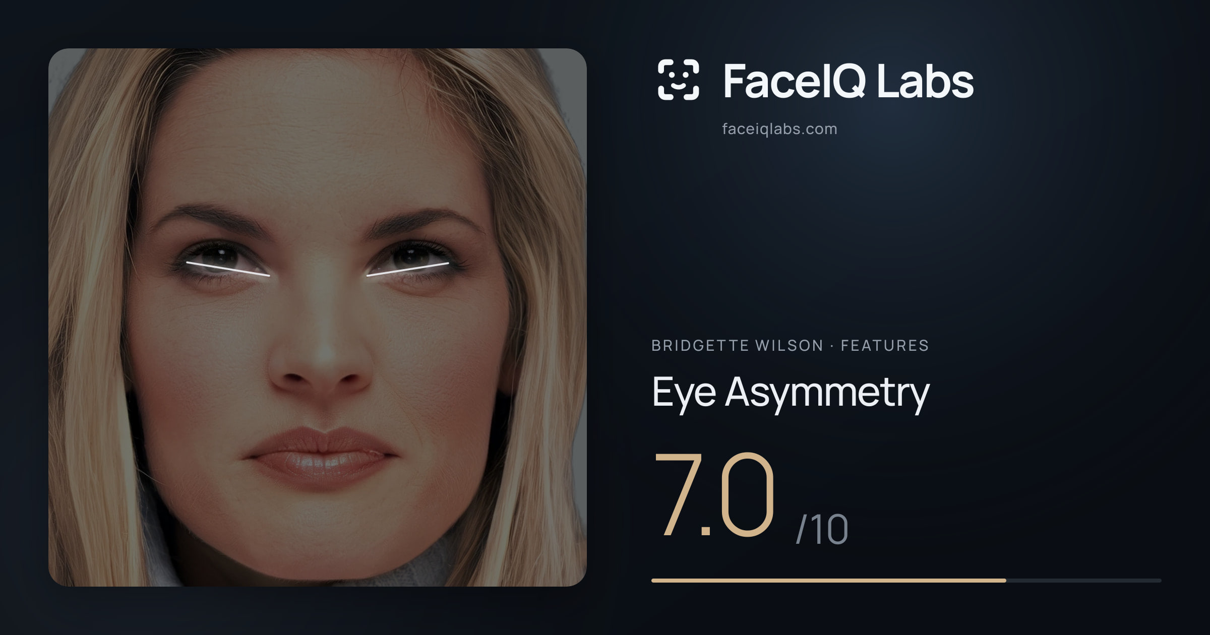 Bridgette Wilson Eye Asymmetry: 7.0/10, drawn on the photo
