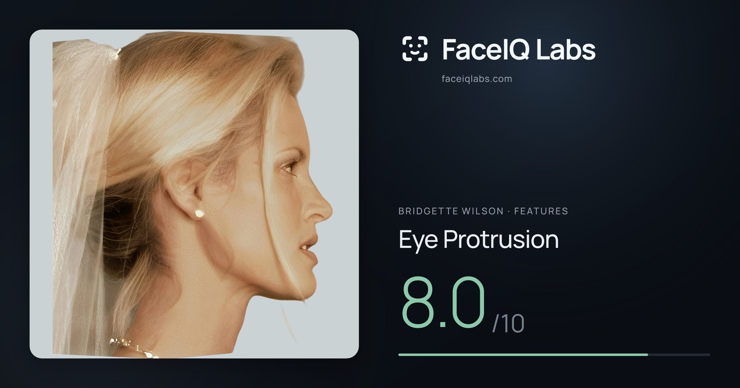 Bridgette Wilson Eye Protrusion: 8.0/10, drawn on the photo