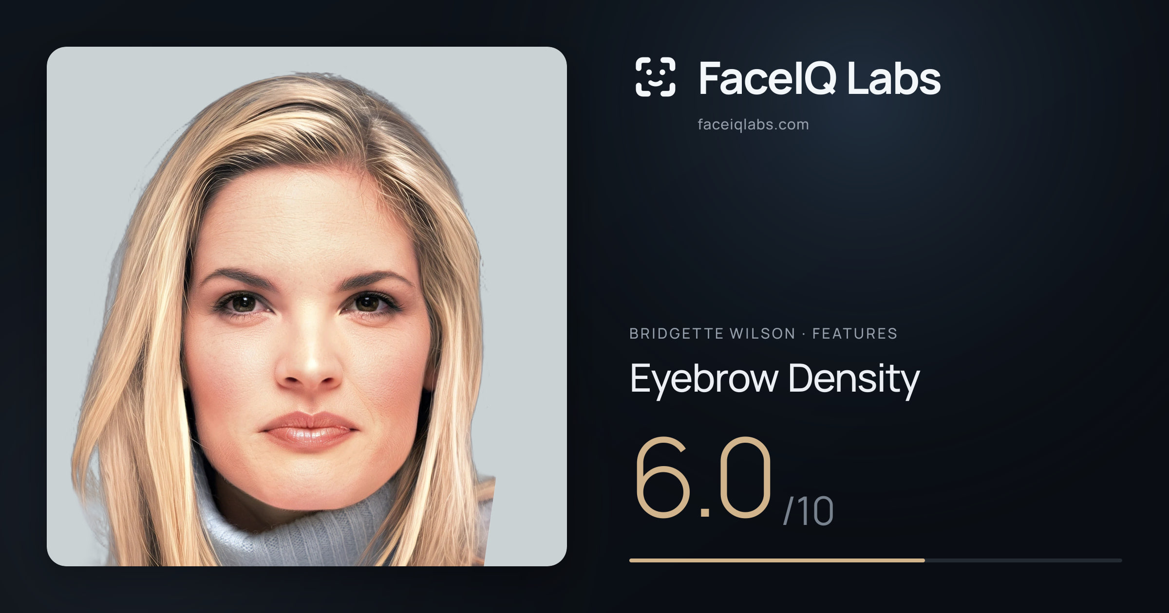 Bridgette Wilson Eyebrow Density: 6.0/10, drawn on the photo