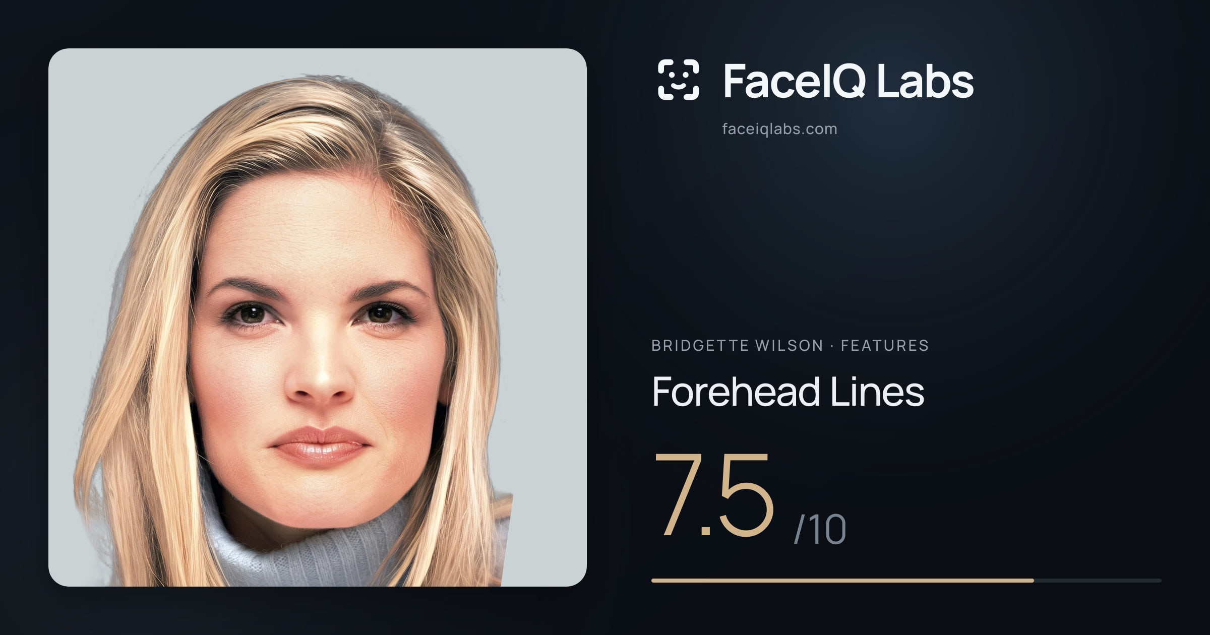 Bridgette Wilson Forehead Lines: 7.5/10, drawn on the photo