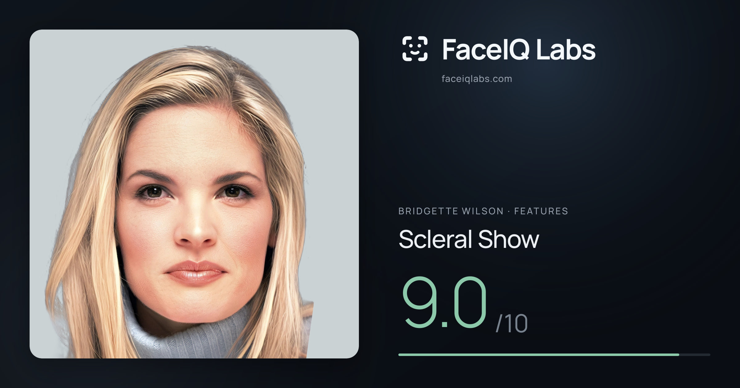 Bridgette Wilson Scleral Show: 9.0/10, drawn on the photo