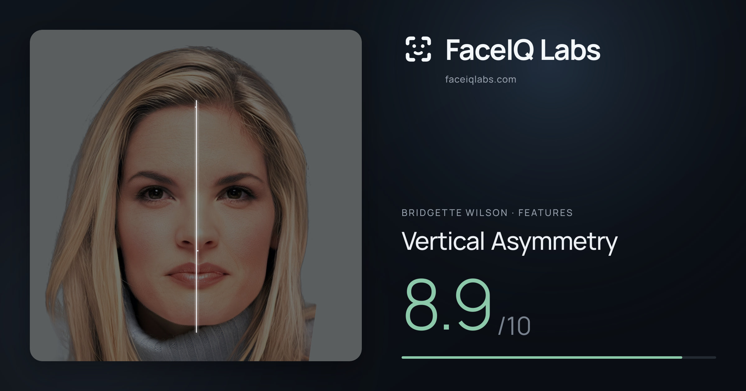 Bridgette Wilson Vertical Asymmetry: 8.9/10, drawn on the photo