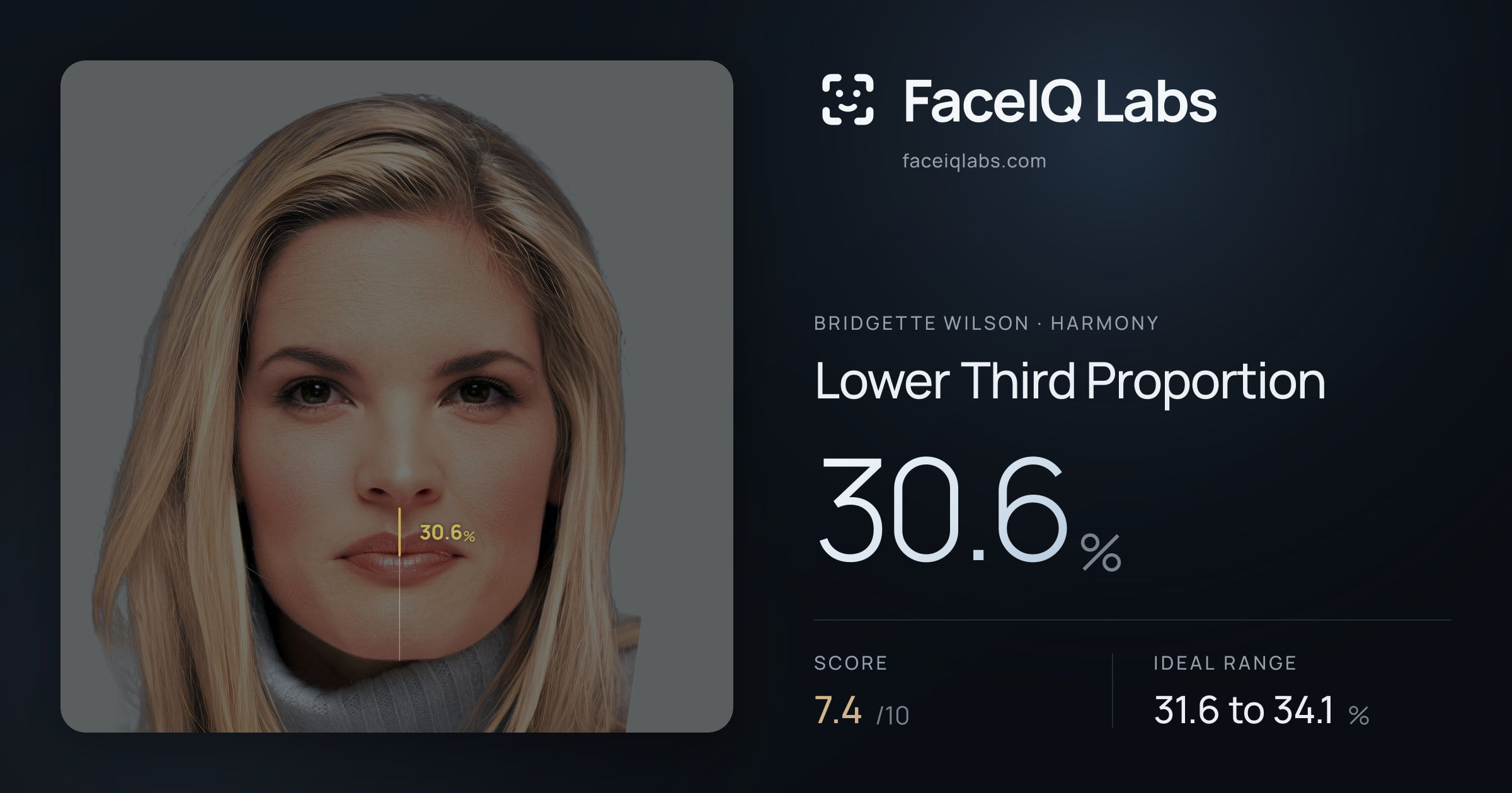 Bridgette Wilson Lower Third Proportion: 30.6%, drawn on the photo