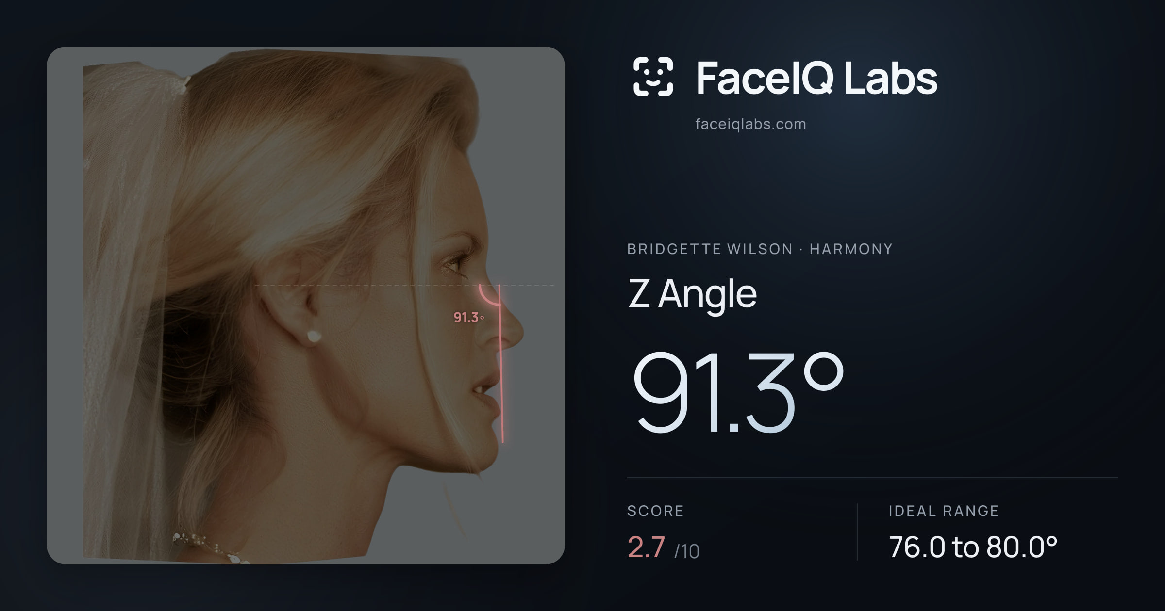 Bridgette Wilson Z Angle: 91.3°, drawn on the photo