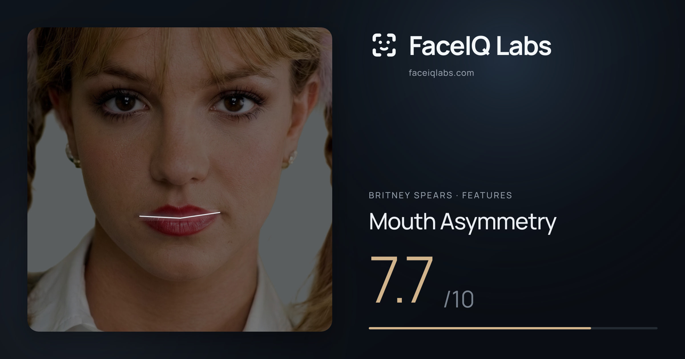 Britney Spears Mouth Asymmetry: 7.7/10, drawn on the photo