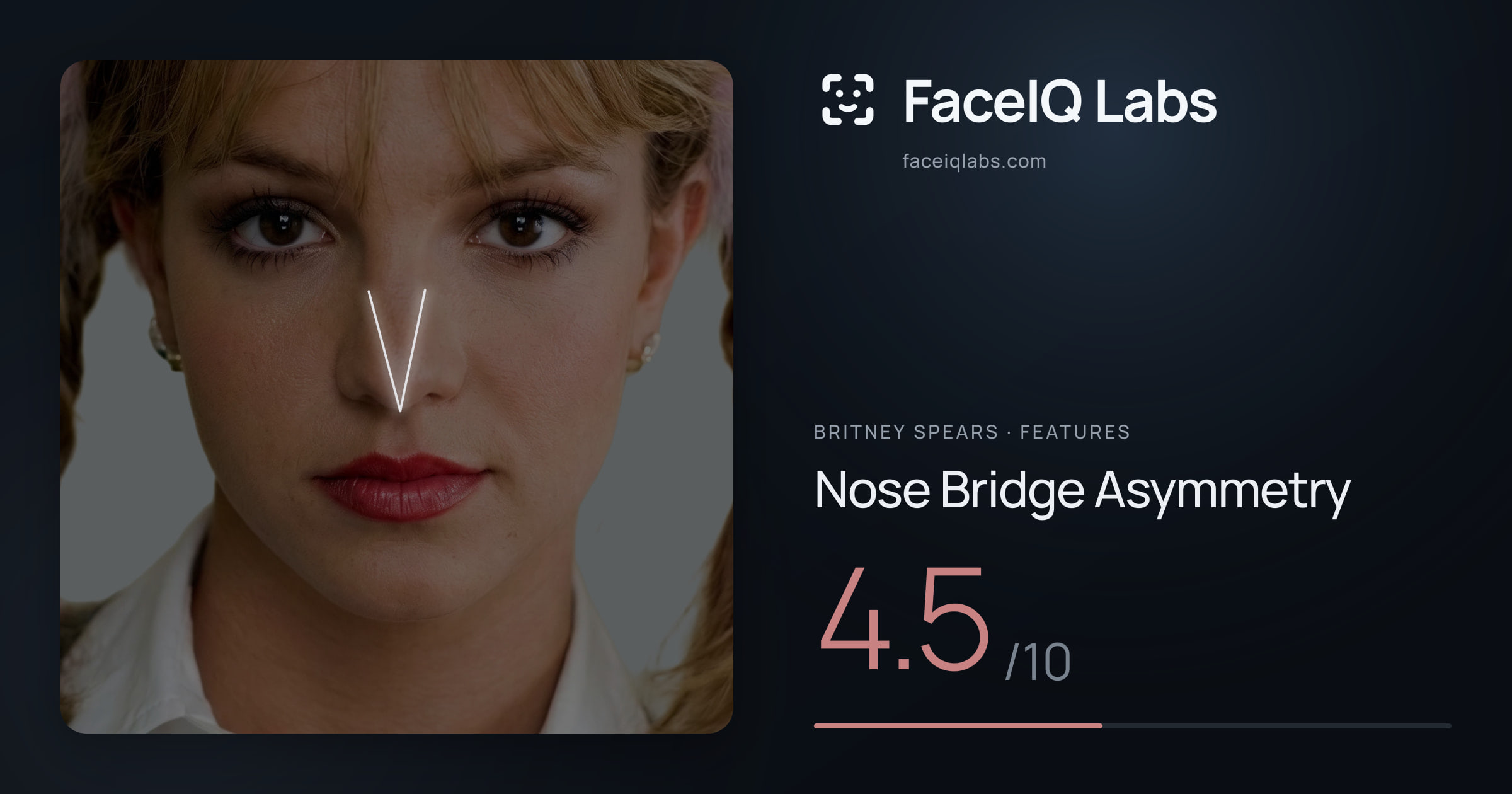 Britney Spears Nose Bridge Asymmetry: 4.5/10, drawn on the photo