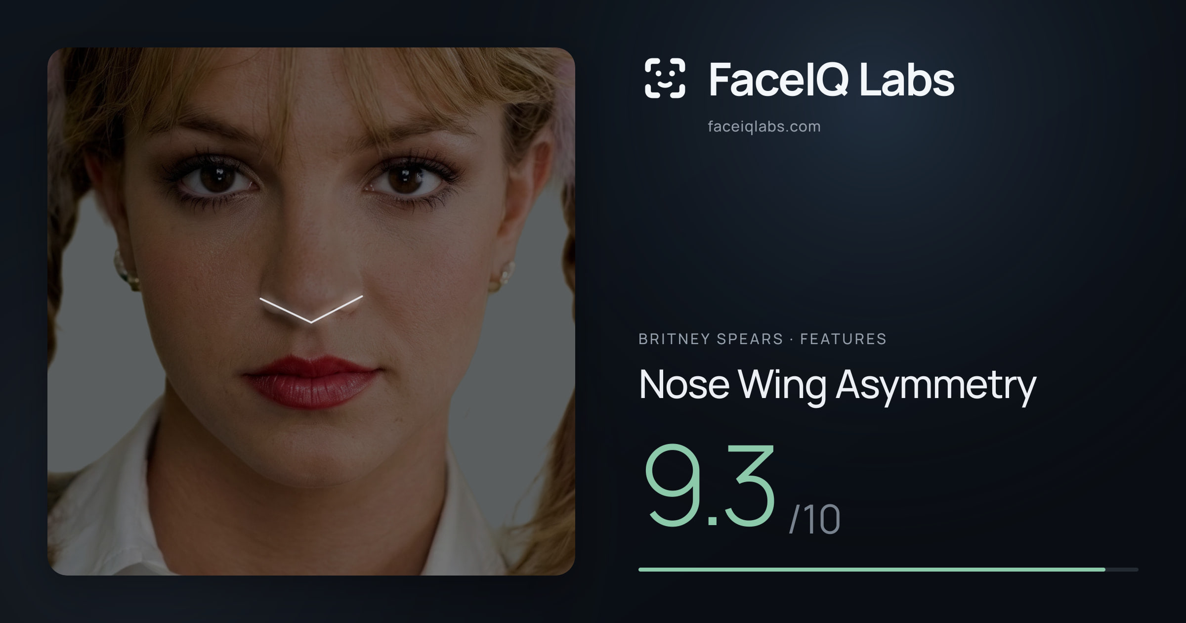 Britney Spears Nose Wing Asymmetry: 9.3/10, drawn on the photo