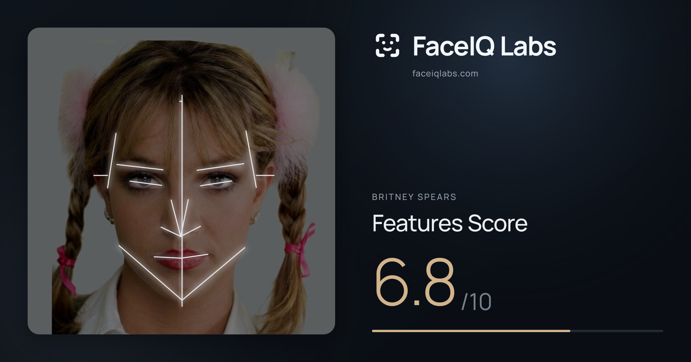 Britney Spears Features: 6.8/10, with each assessment drawn on the photo