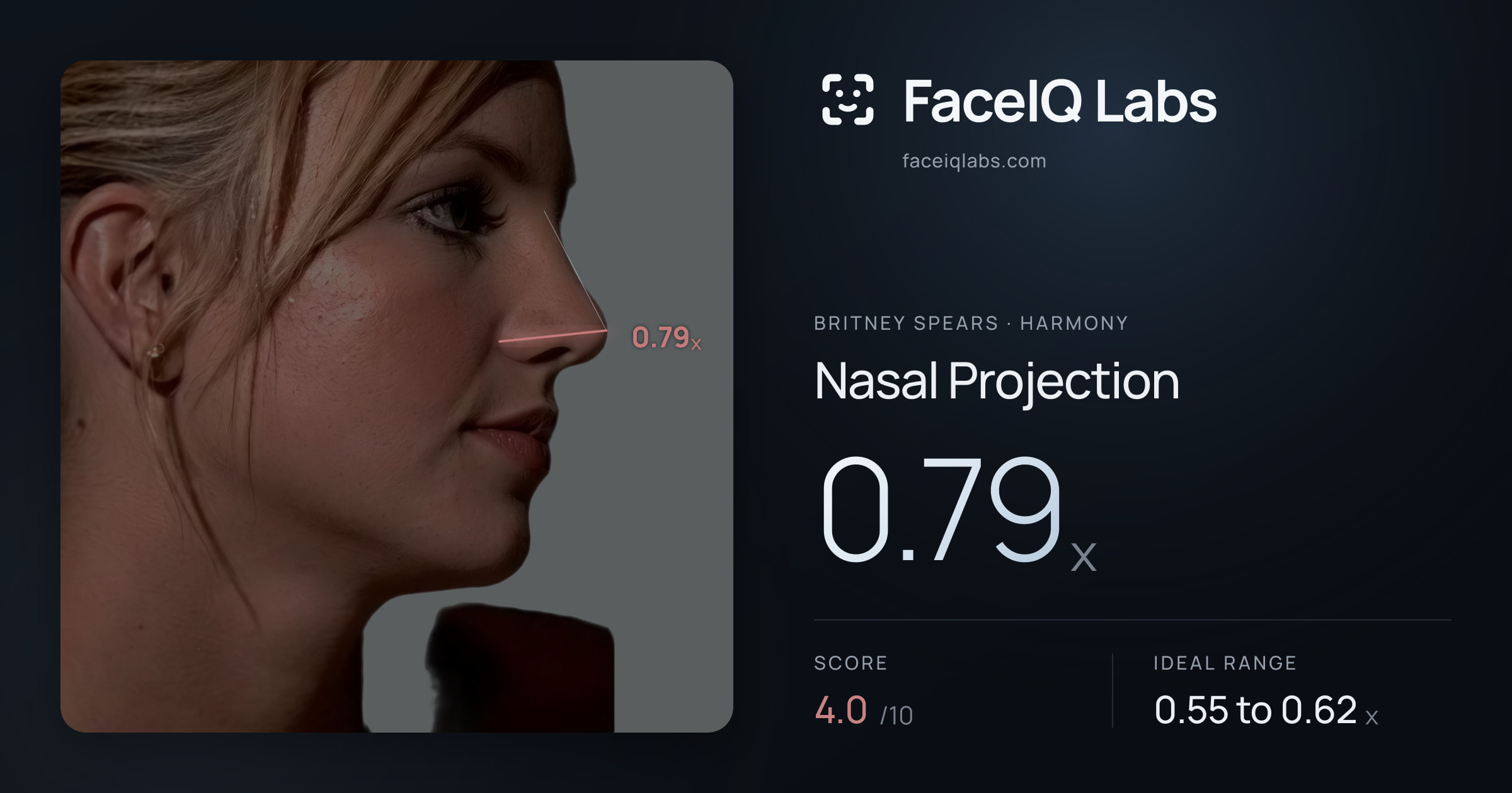 Britney Spears Nasal Projection: 0.79x, drawn on the photo
