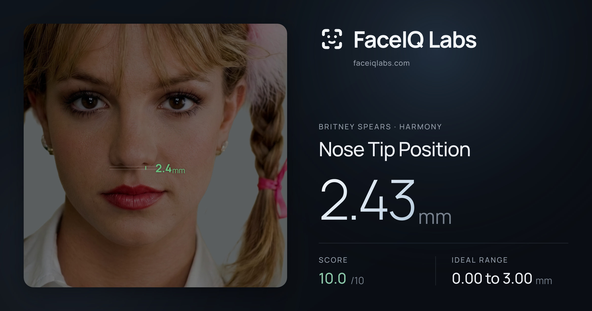 Britney Spears Nose Tip Position: 2.43mm, drawn on the photo