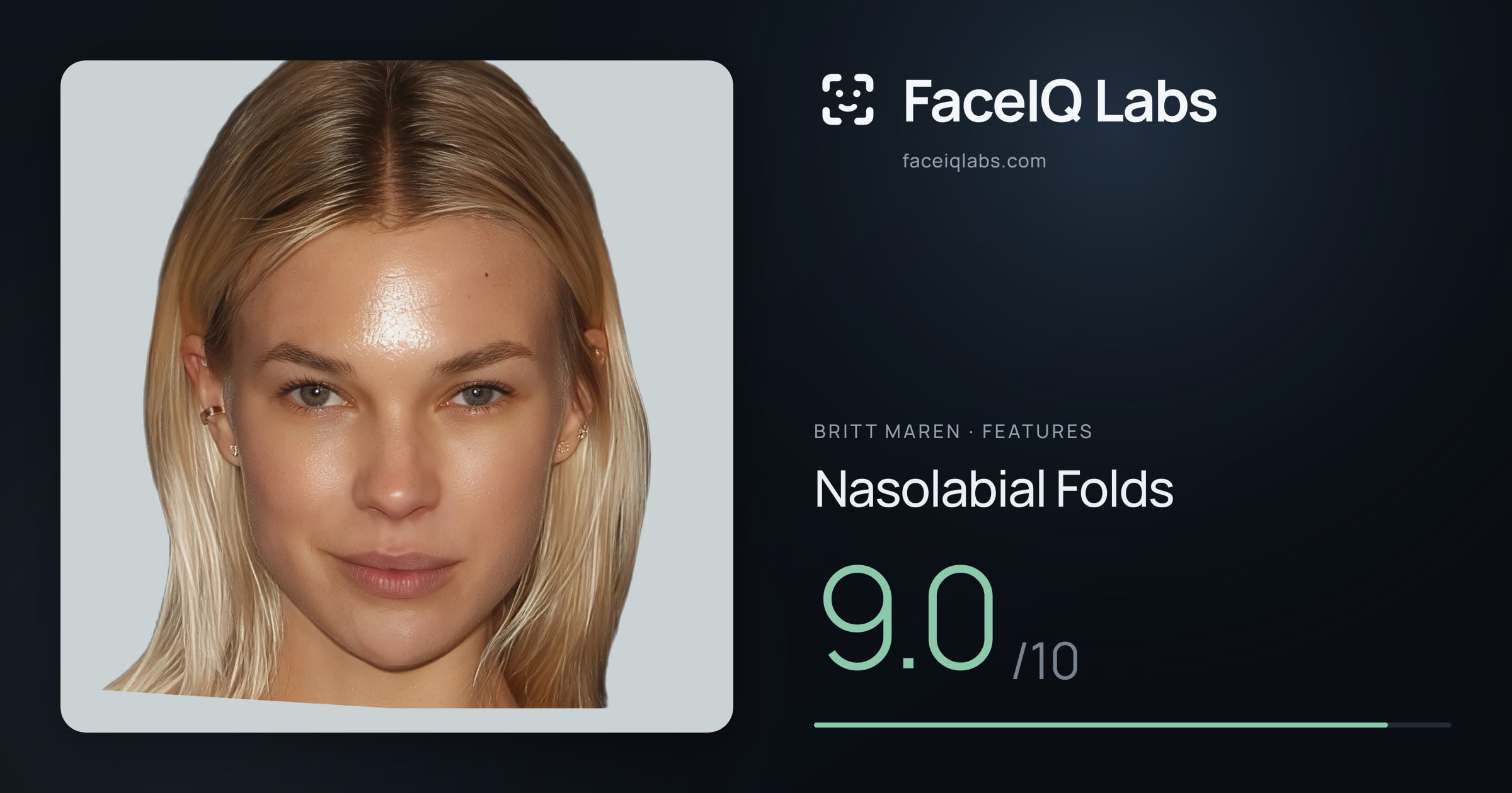Britt Maren Nasolabial Folds: 9.0/10, drawn on the photo