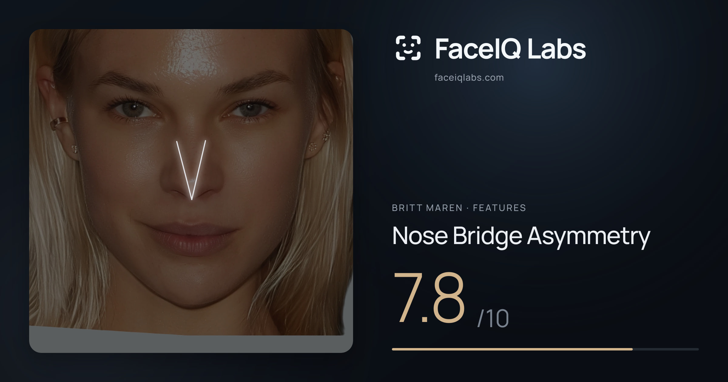 Britt Maren Nose Bridge Asymmetry: 7.8/10, drawn on the photo