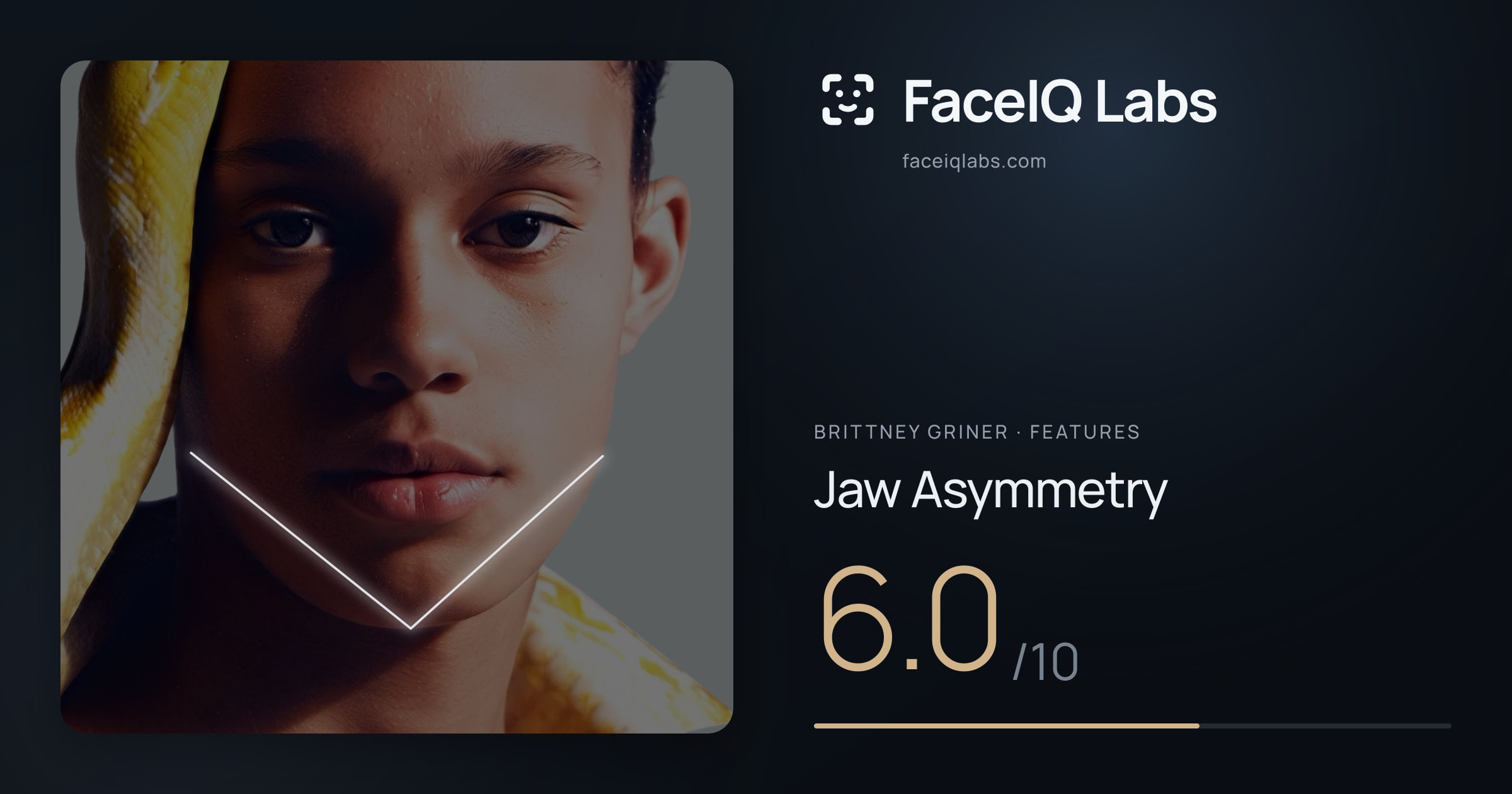 Brittney Griner Jaw Asymmetry: 6.0/10, drawn on the photo