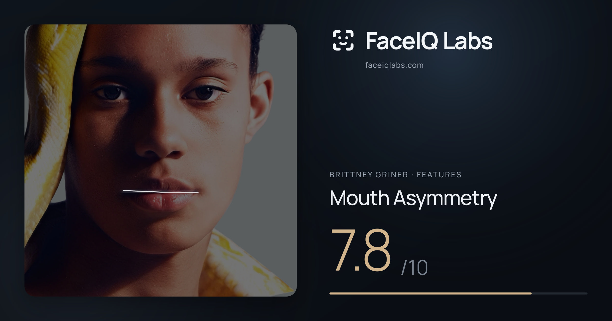 Brittney Griner Mouth Asymmetry: 7.8/10, drawn on the photo