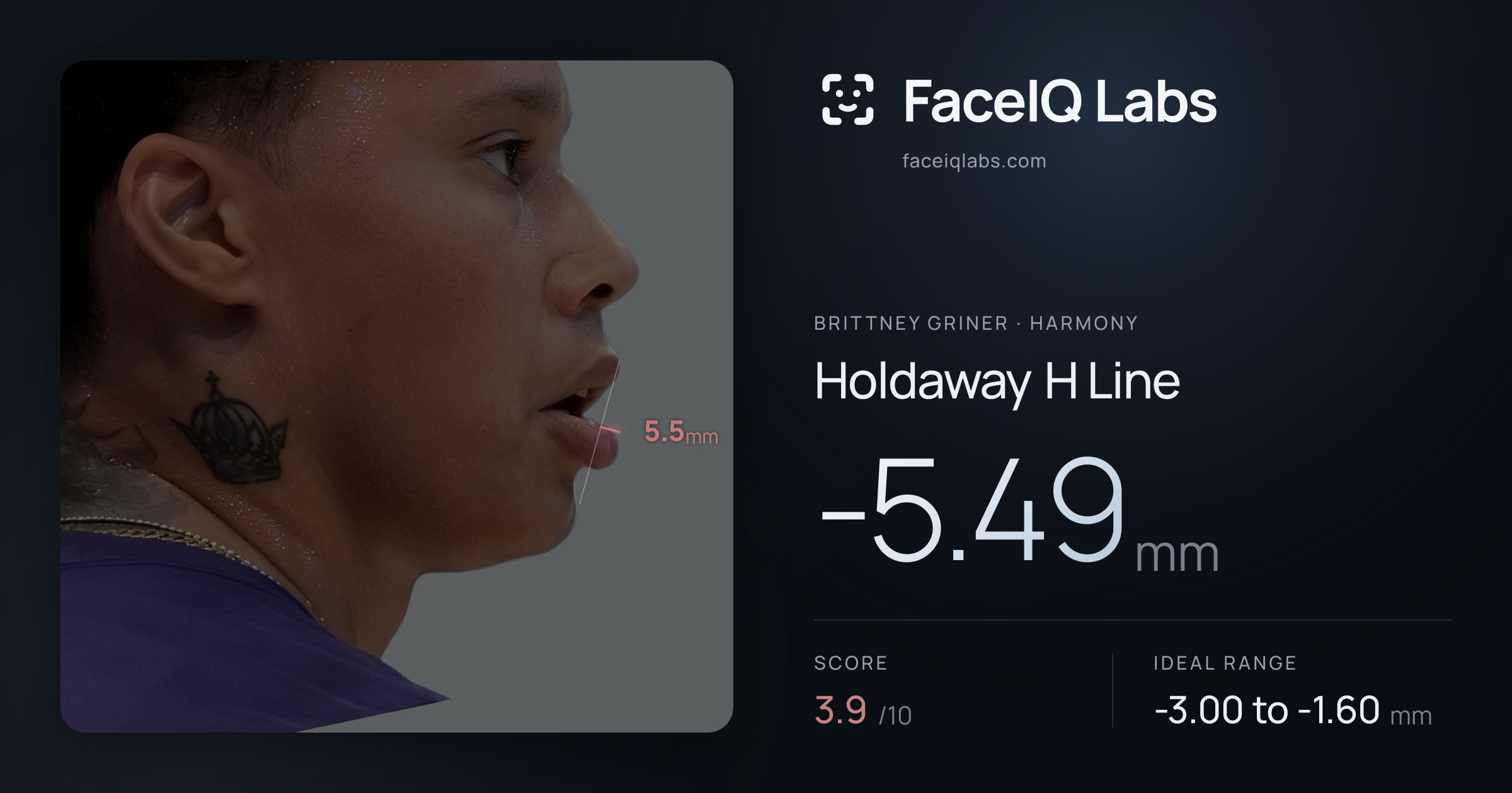 Brittney Griner Holdaway H Line: -5.49mm, drawn on the photo